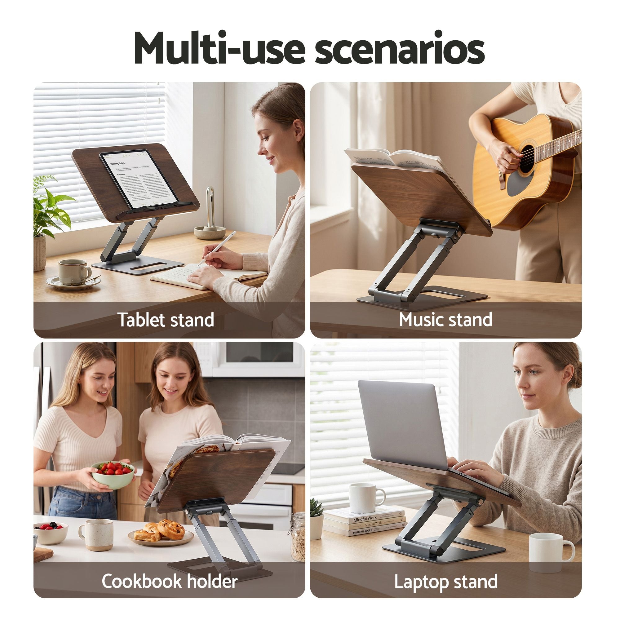 Book Stand Telescopic Book Holder with Page Clip Ergonomic Desktop Stands OAK