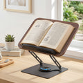 Book Stand Adjustable Book Holder Foldable Reading Rest Rack with 360 Degree Rotating Base and Page Clip