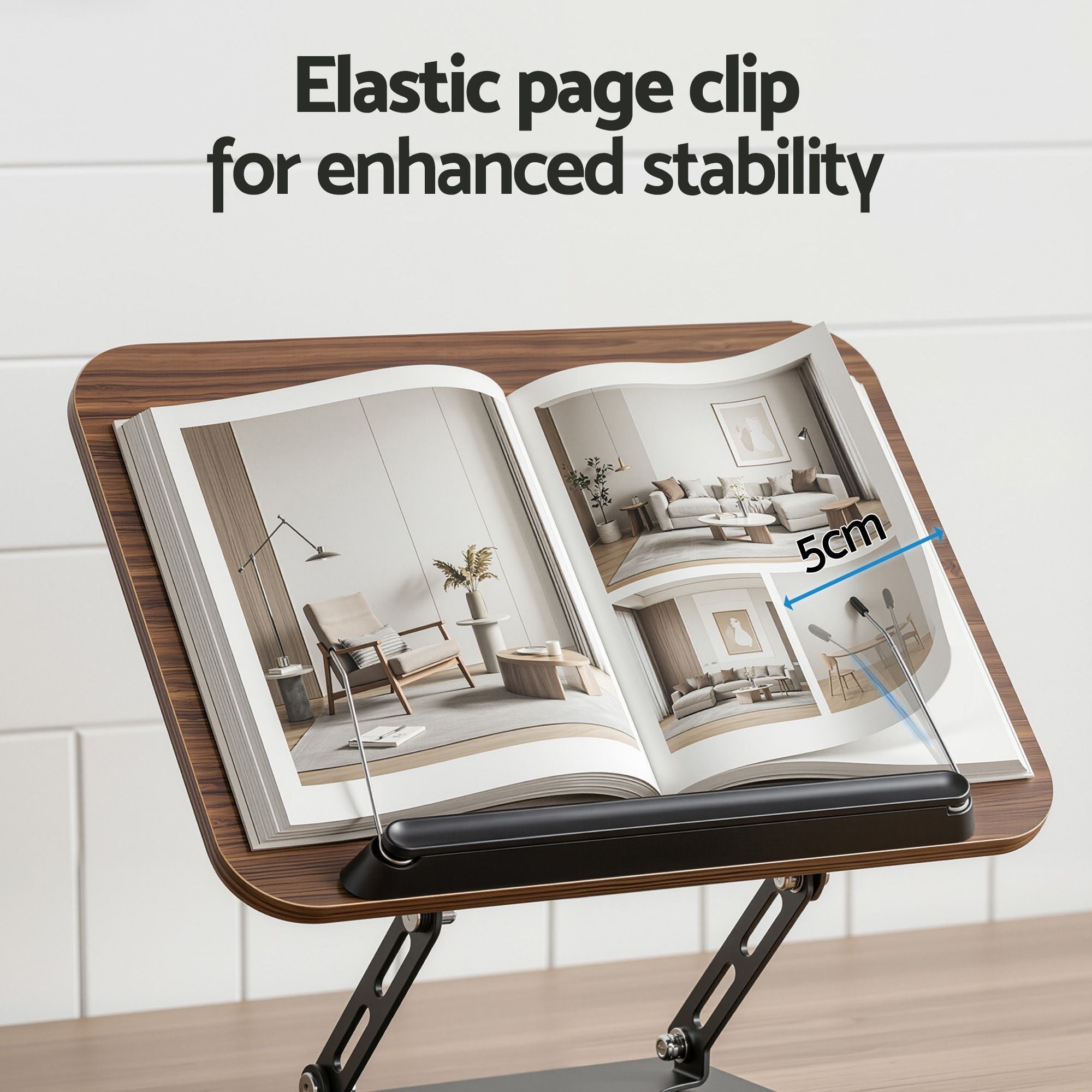 Book Stand Adjustable Book Holder Foldable Reading Rest Rack with 360 Degree Rotating Base and Page Clip