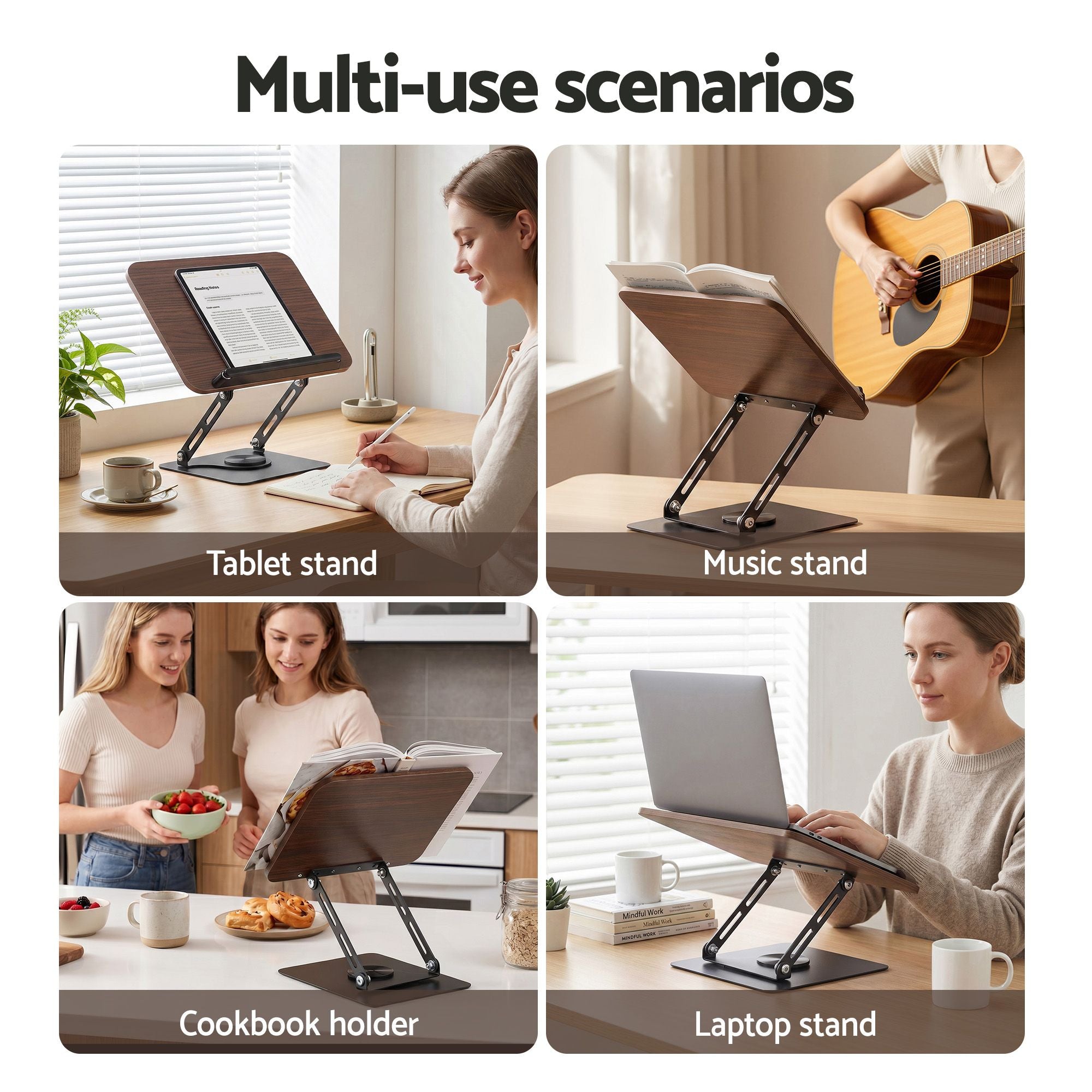 Book Stand Adjustable Book Holder Foldable Reading Rest Rack with 360 Degree Rotating Base and Page Clip