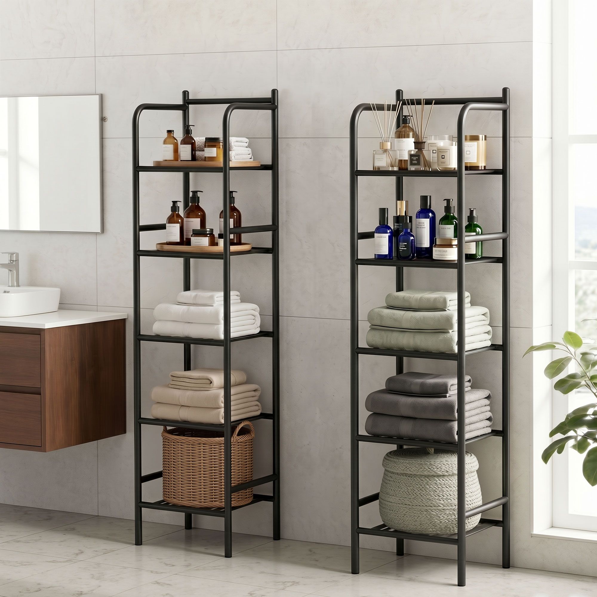 2X Floor Standing Corner Shower Caddy 5 Tier Bathroom Organizer Black