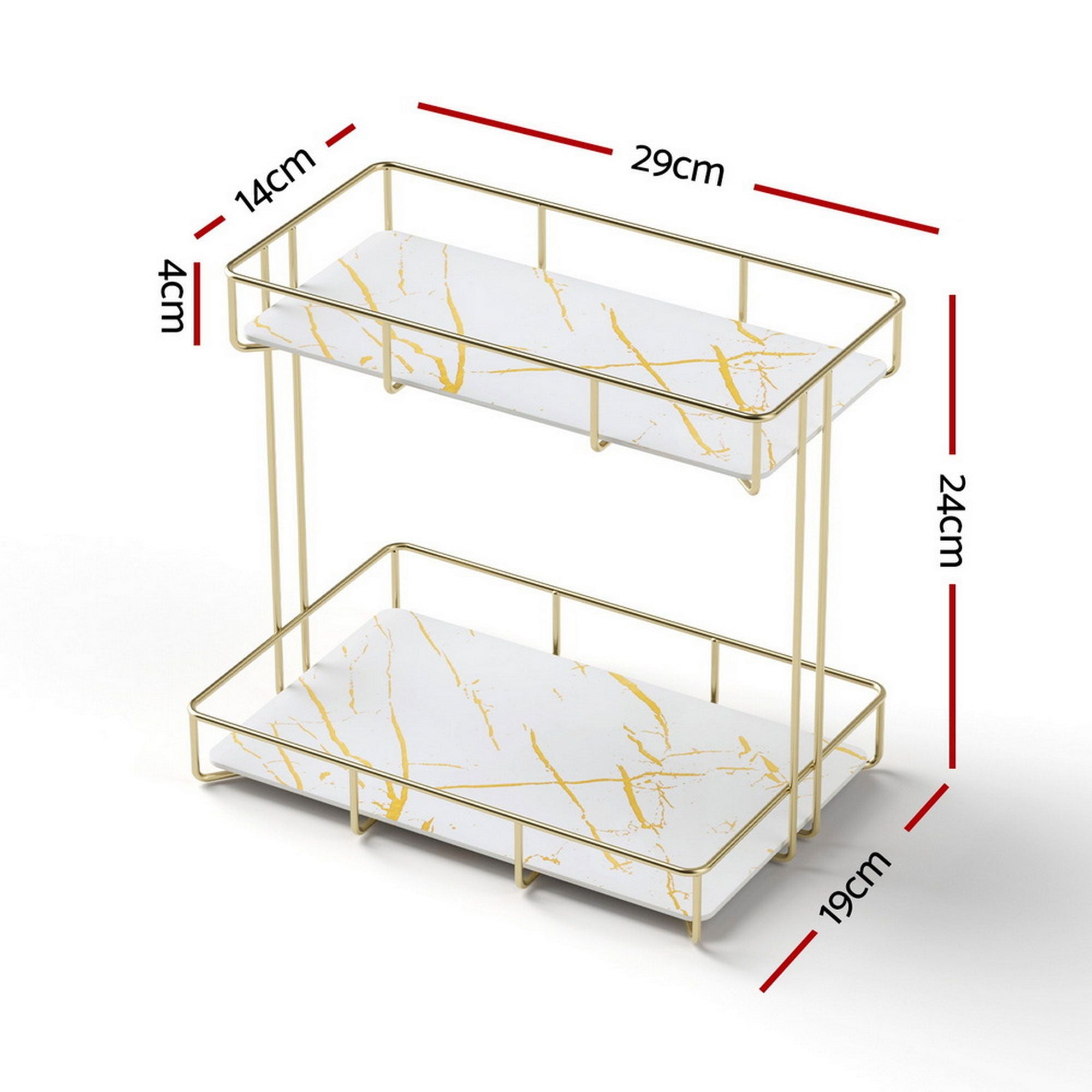 2X Bathroom Storage Rack 2 Tier Corner Organiser Gold Marble Look