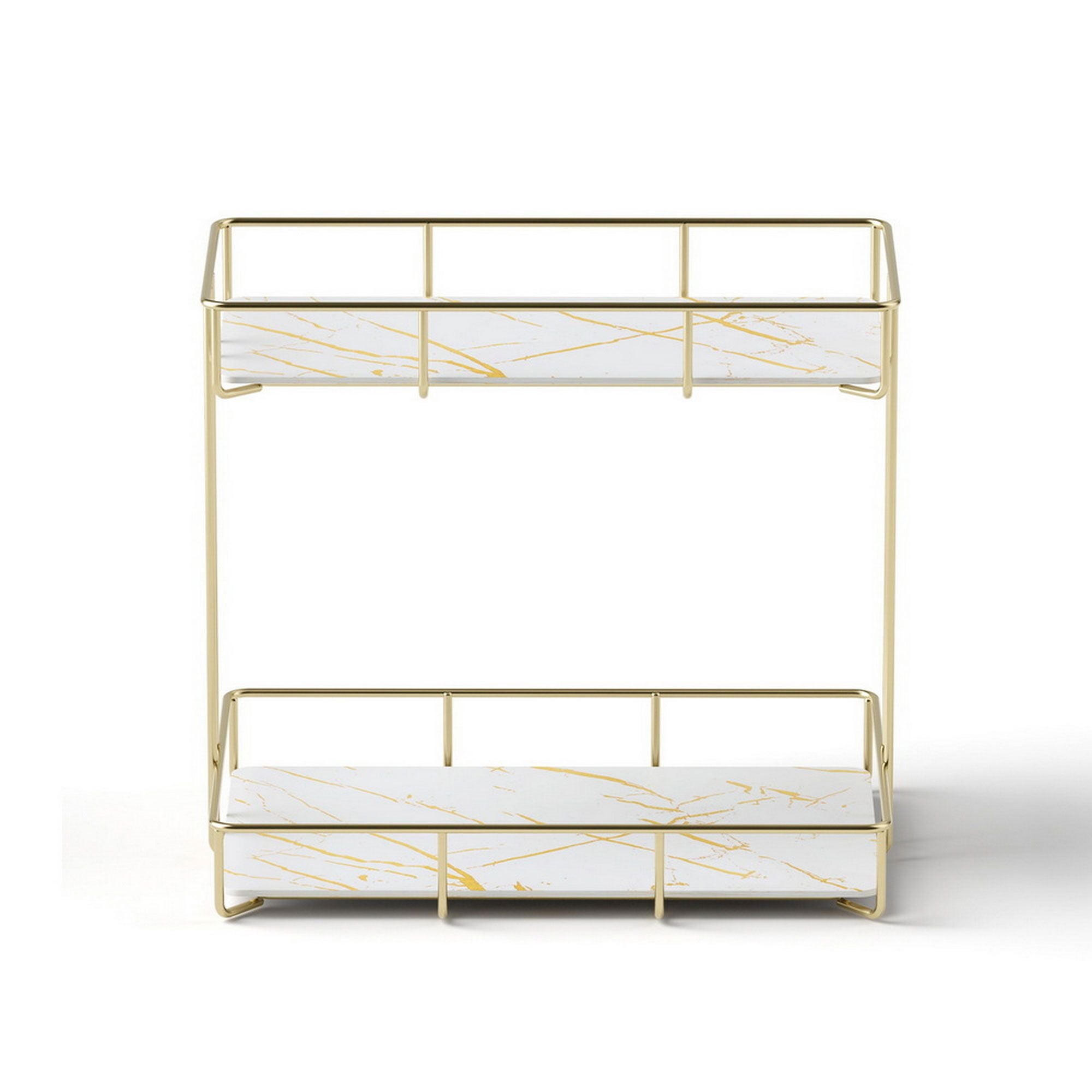 2X Bathroom Storage Rack 2 Tier Corner Organiser Gold Marble Look