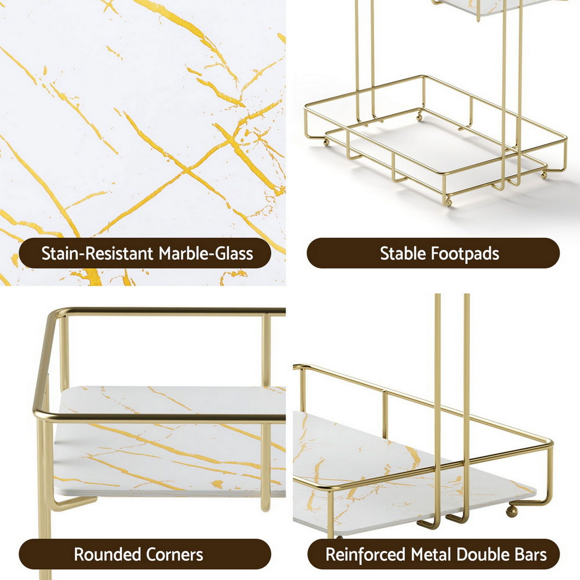2X Bathroom Storage Rack 2 Tier Corner Organiser Gold Marble Look
