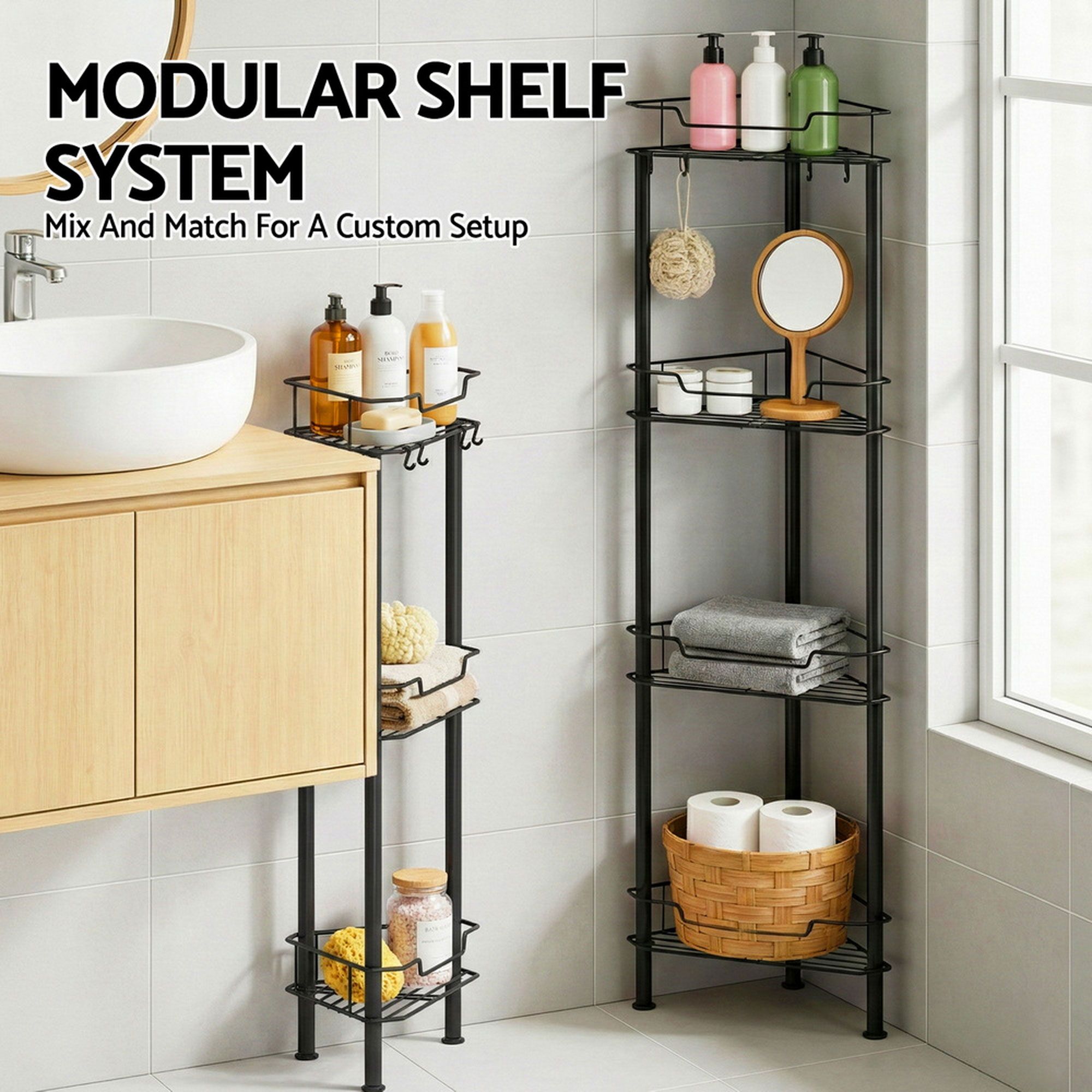 2x Floor Standing Shower Caddy 4 Tier Rustproof Bathroom Storage