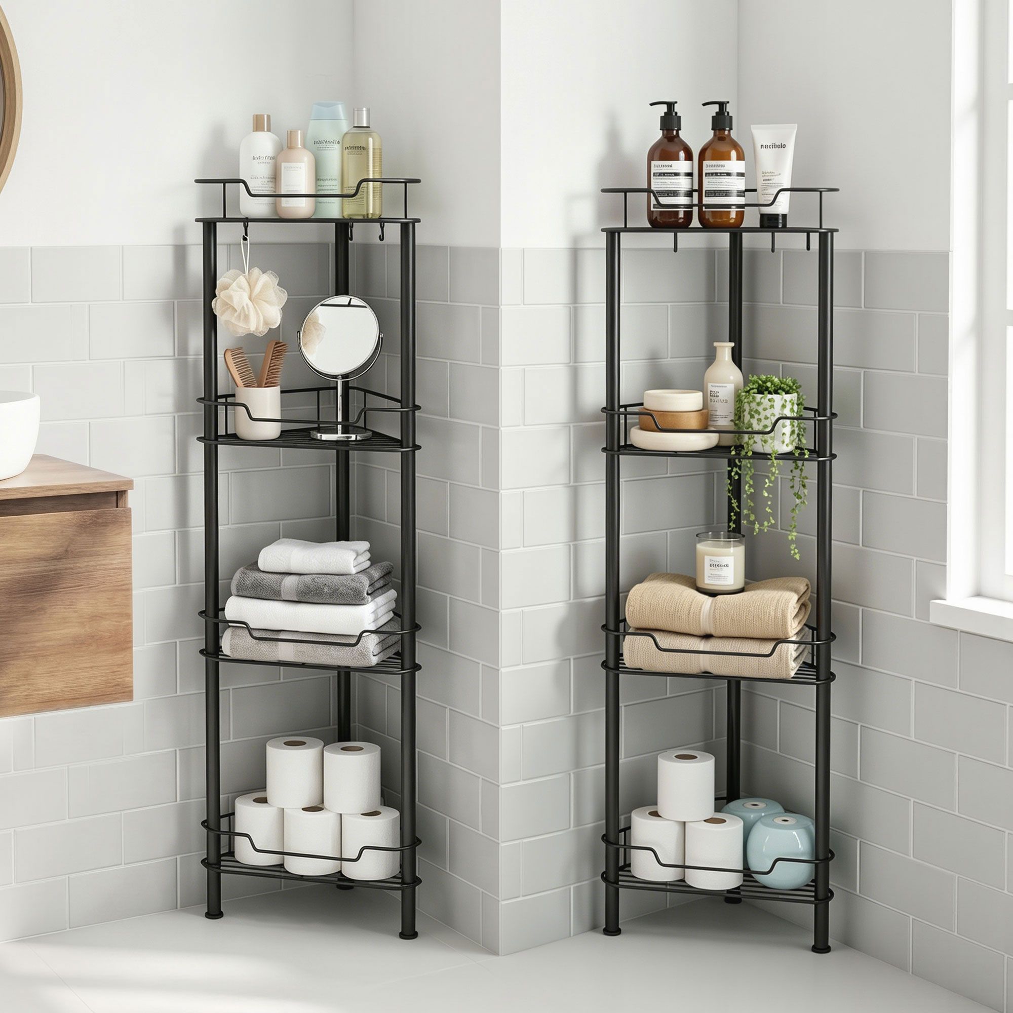 2x Floor Standing Shower Caddy 4 Tier Rustproof Bathroom Storage