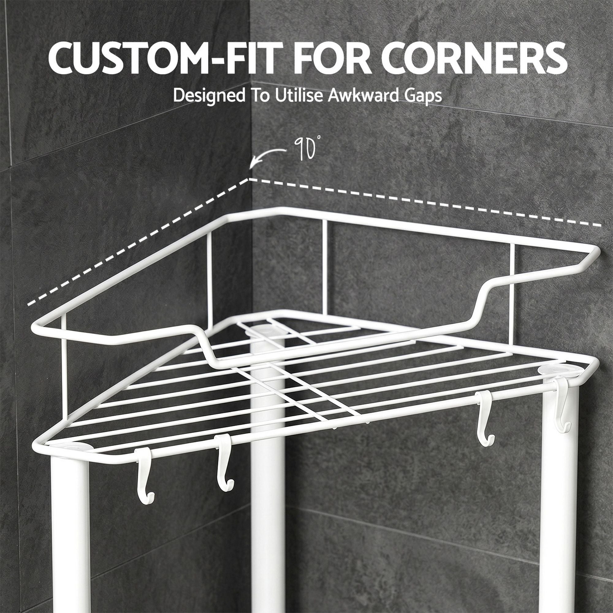4 Tier Floor Standing Corner Shower Caddy Bathroom Organiser - White