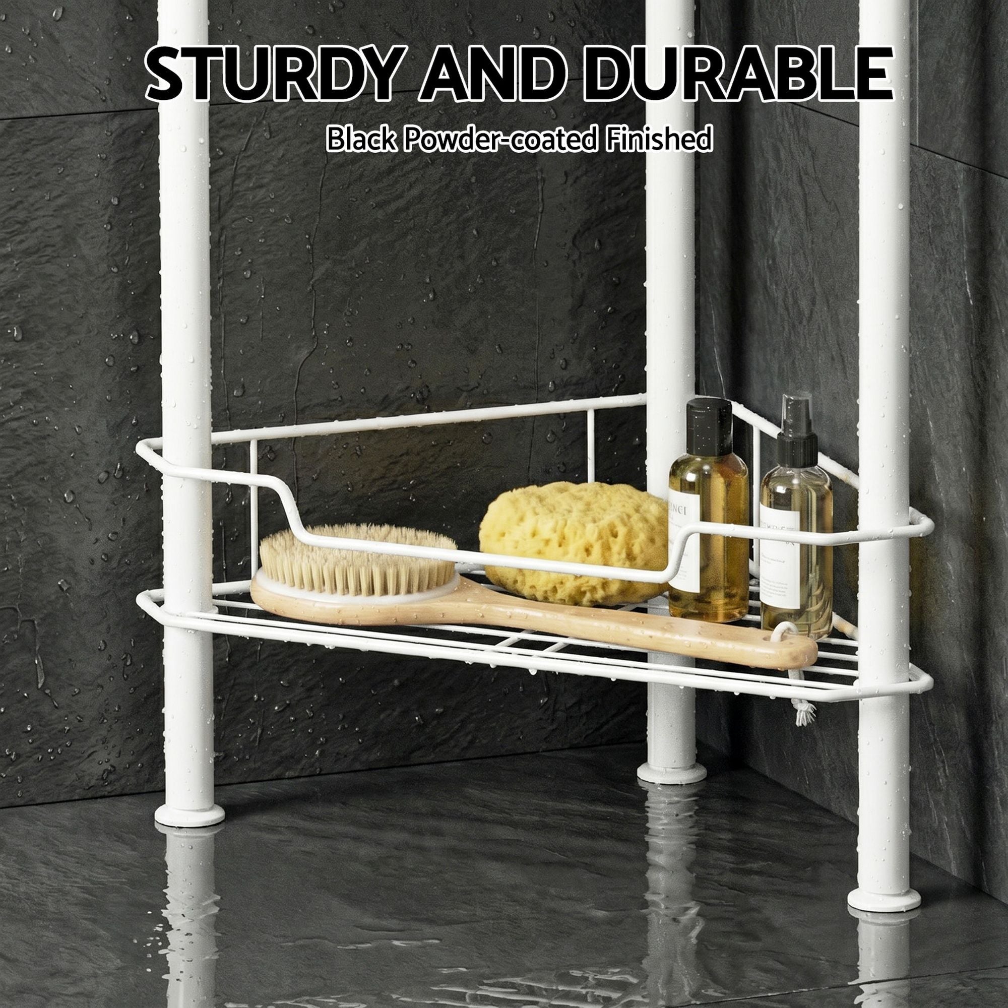 4 Tier Floor Standing Corner Shower Caddy Bathroom Organiser - White