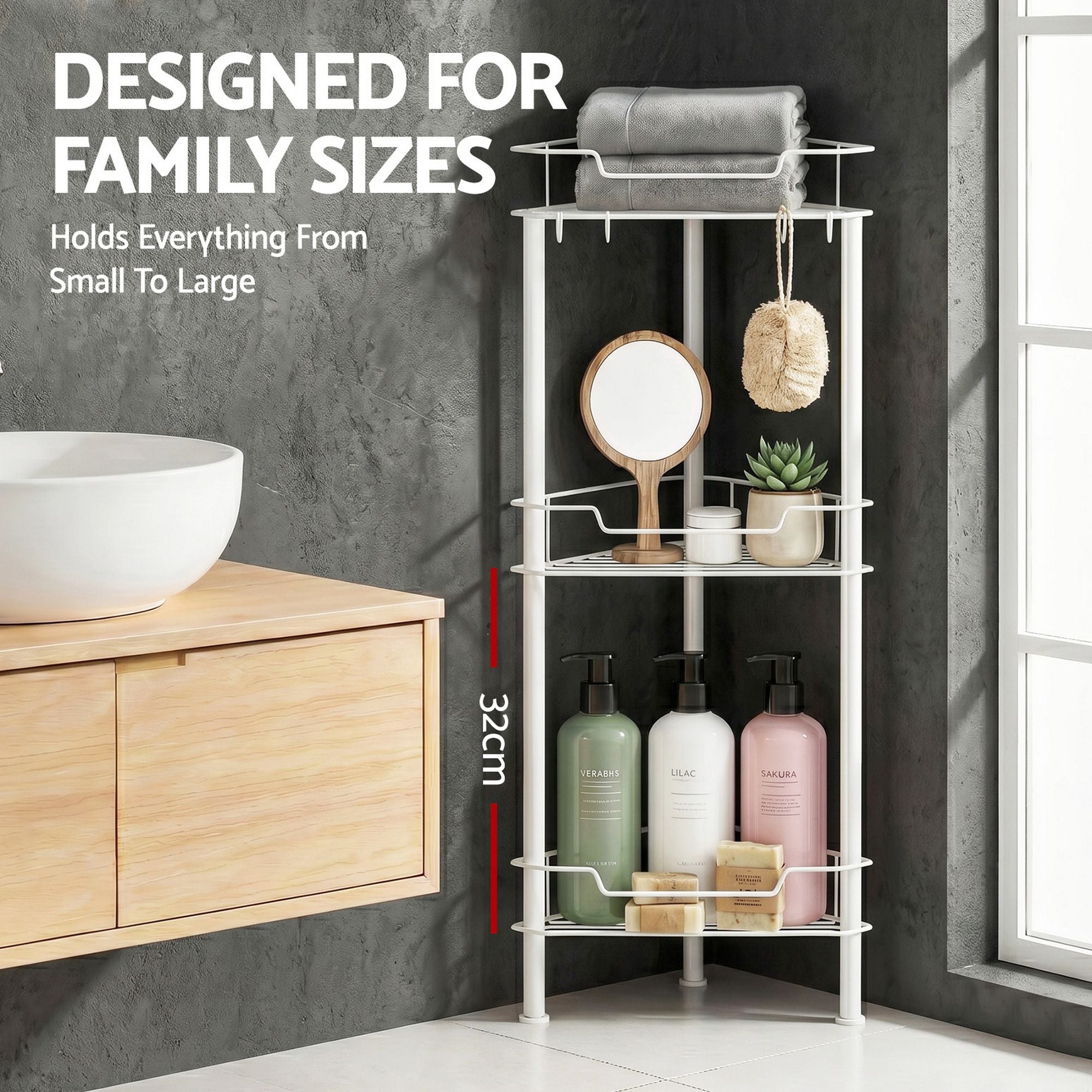 4 Tier Floor Standing Corner Shower Caddy Bathroom Organiser - White