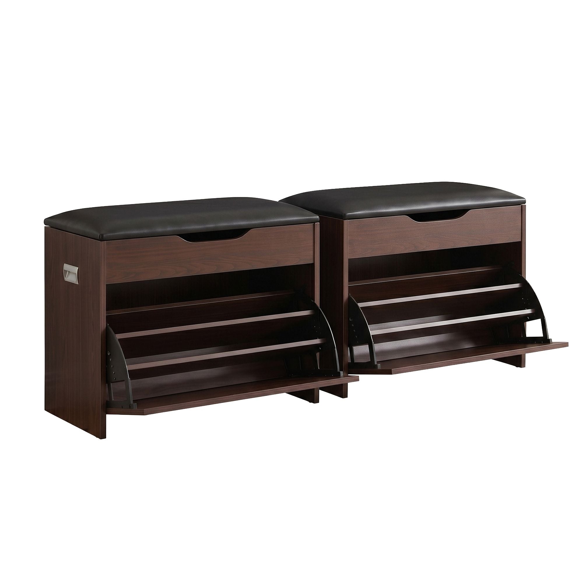 2x Shoe Bench Set Flip Drawer Walnut