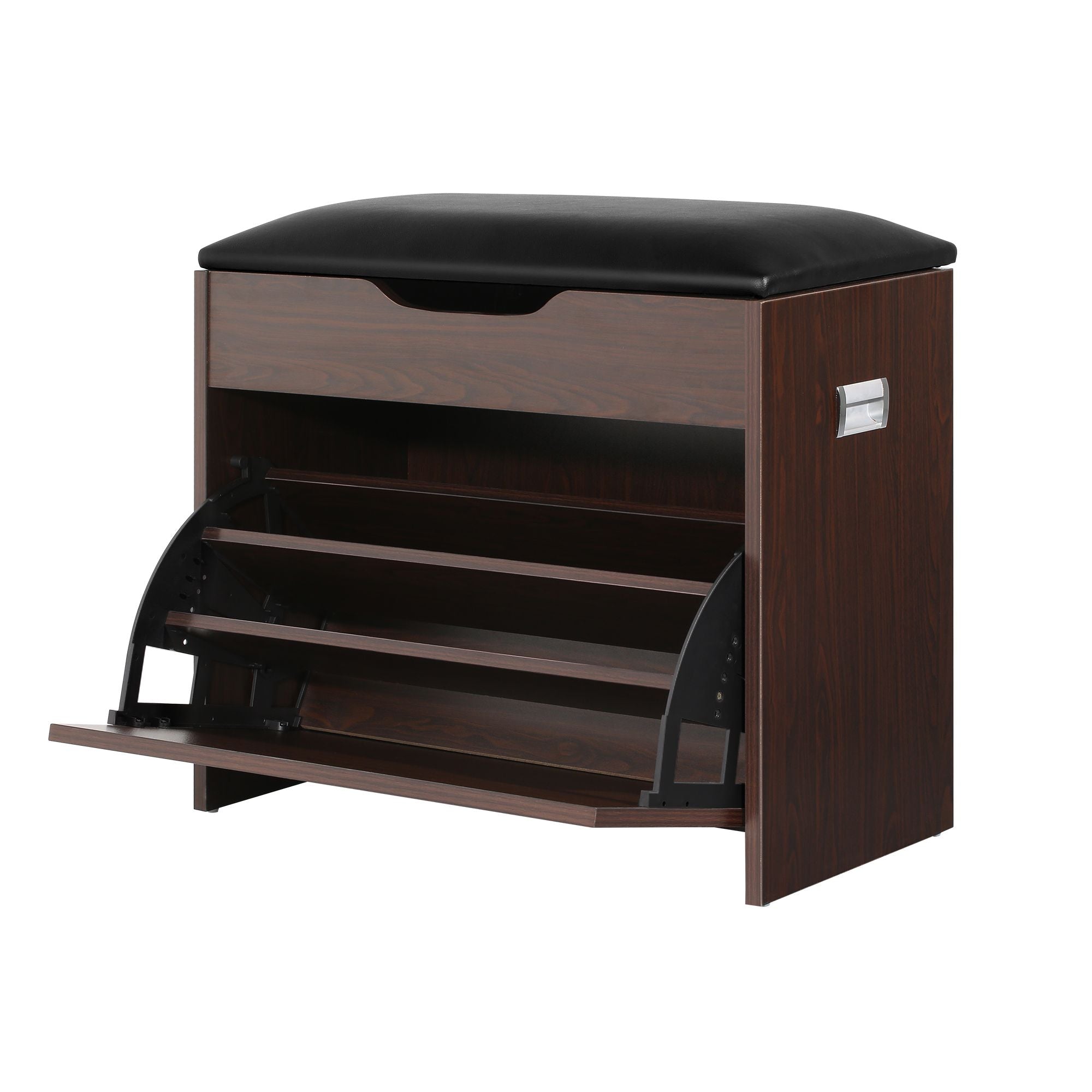 2x Shoe Bench Set Flip Drawer Walnut