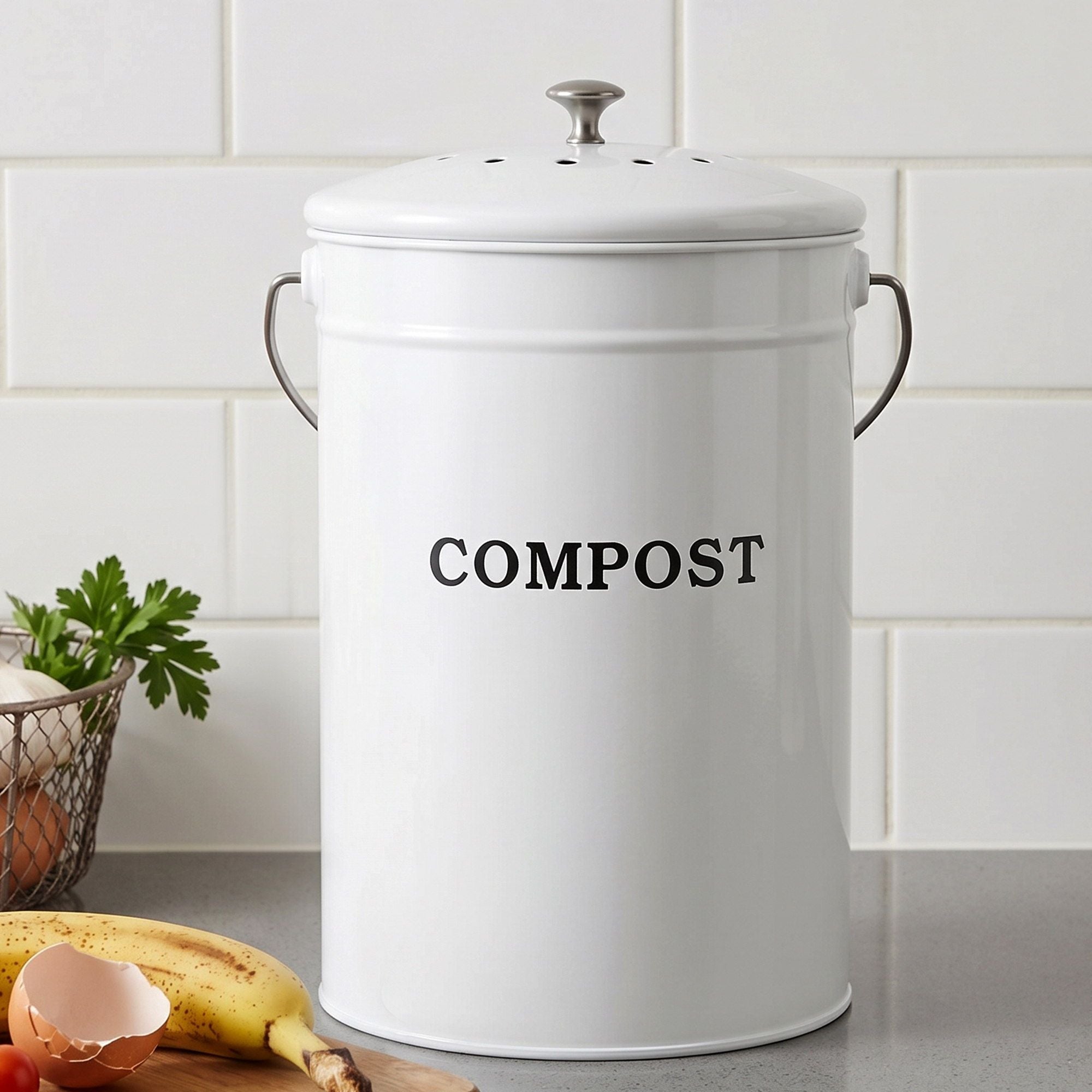 Compost Bin Kitchen Compost Caddy Food Waste Bin Bench White