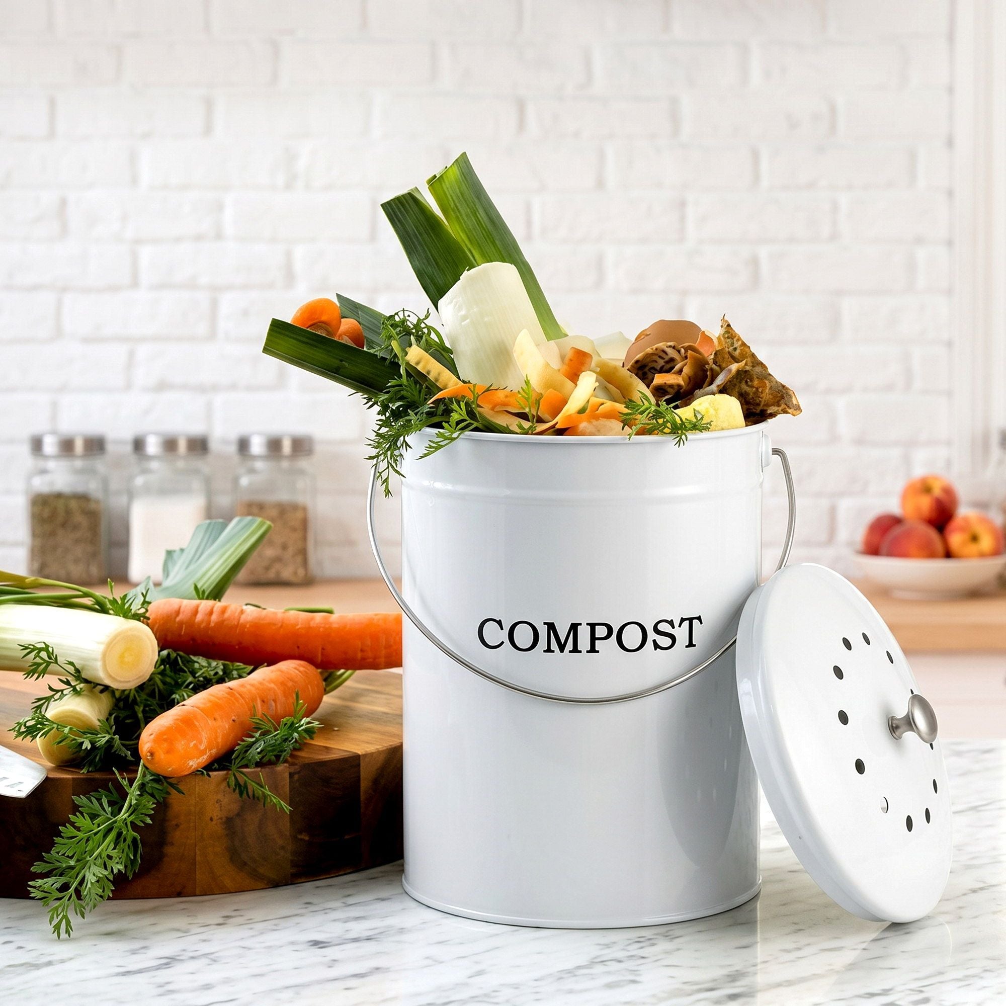 Compost Bin Kitchen Compost Caddy Food Waste Bin Bench White