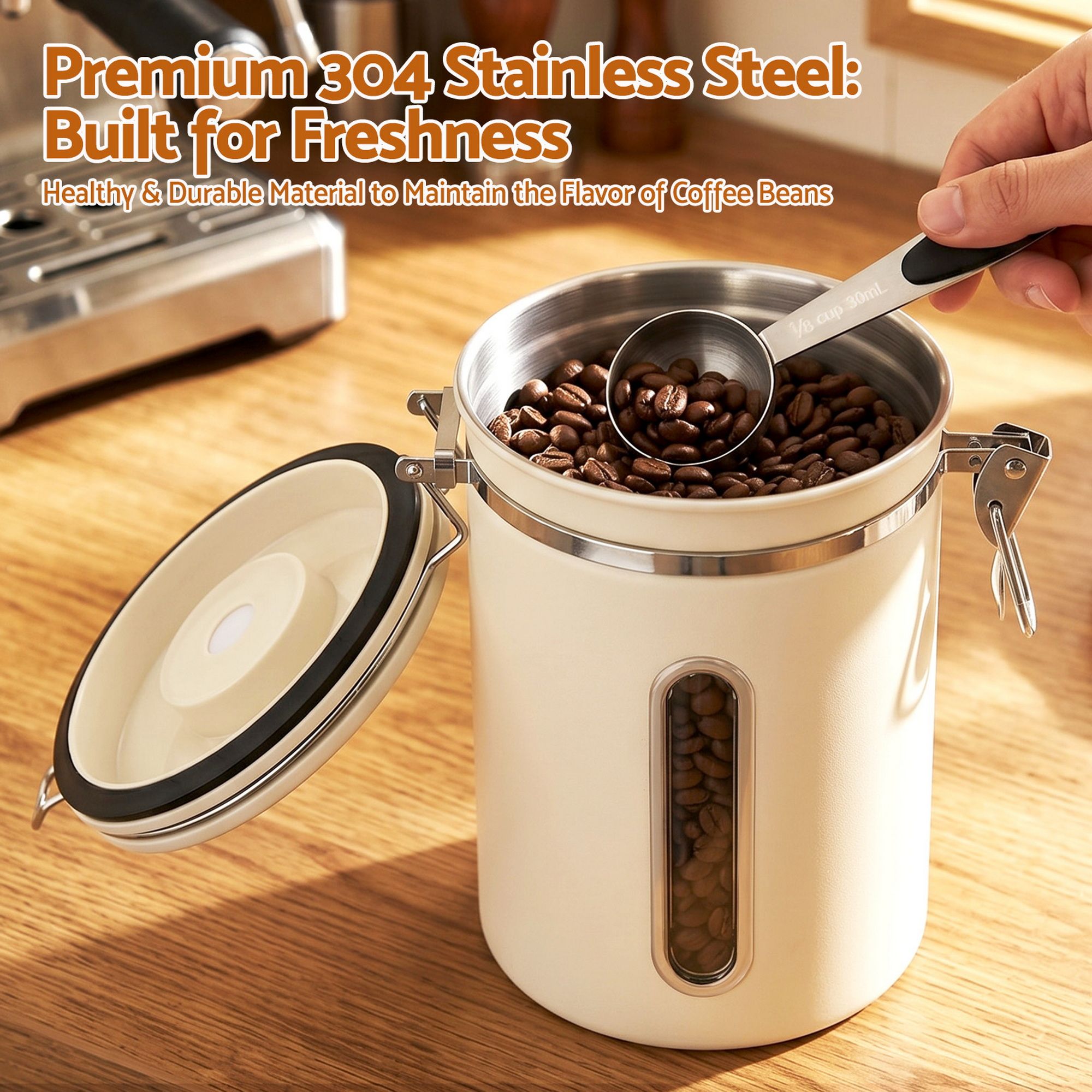 1.8L Stainless Steel Coffee Bean Storage Container Coffee Canister