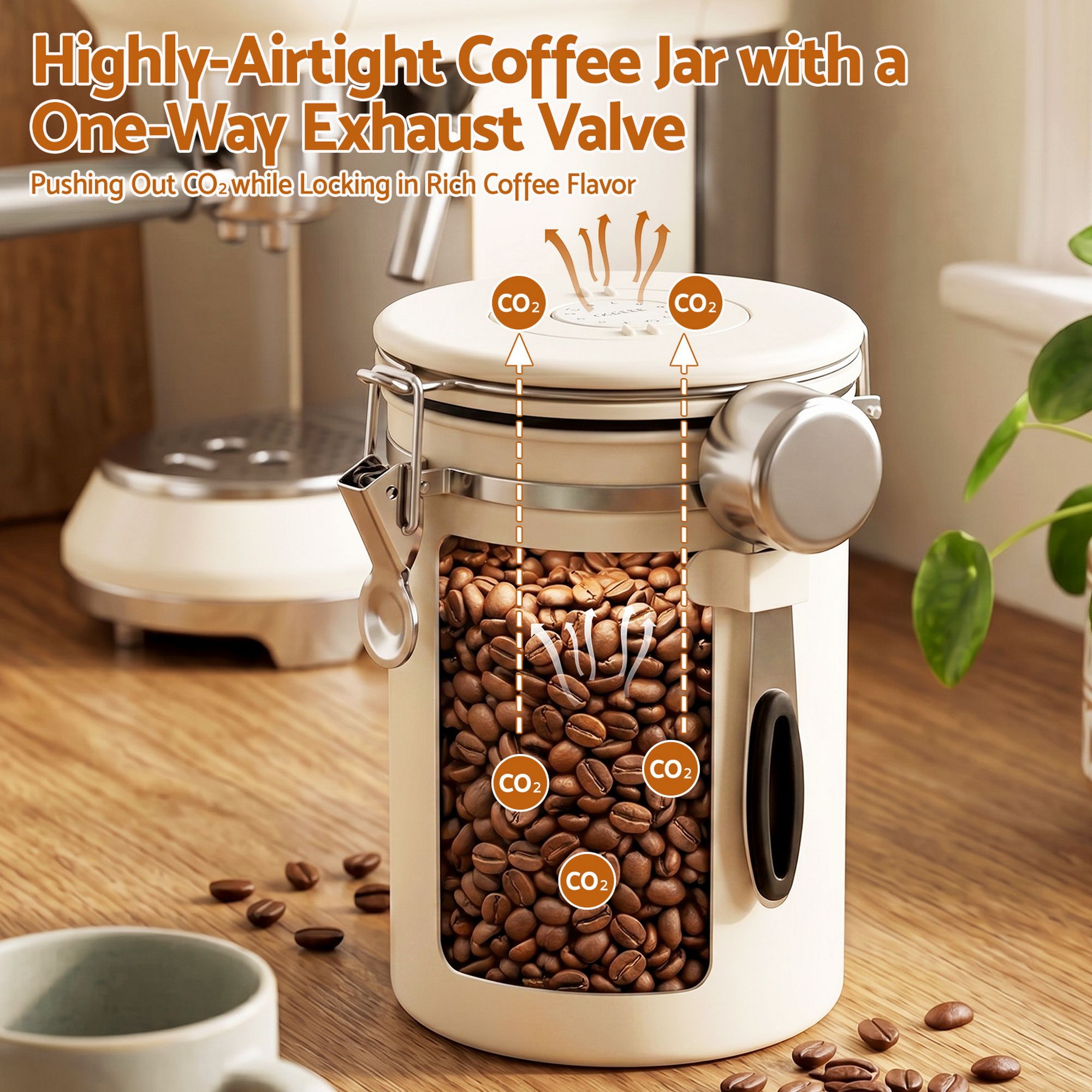 1.8L Stainless Steel Coffee Bean Storage Container Coffee Canister