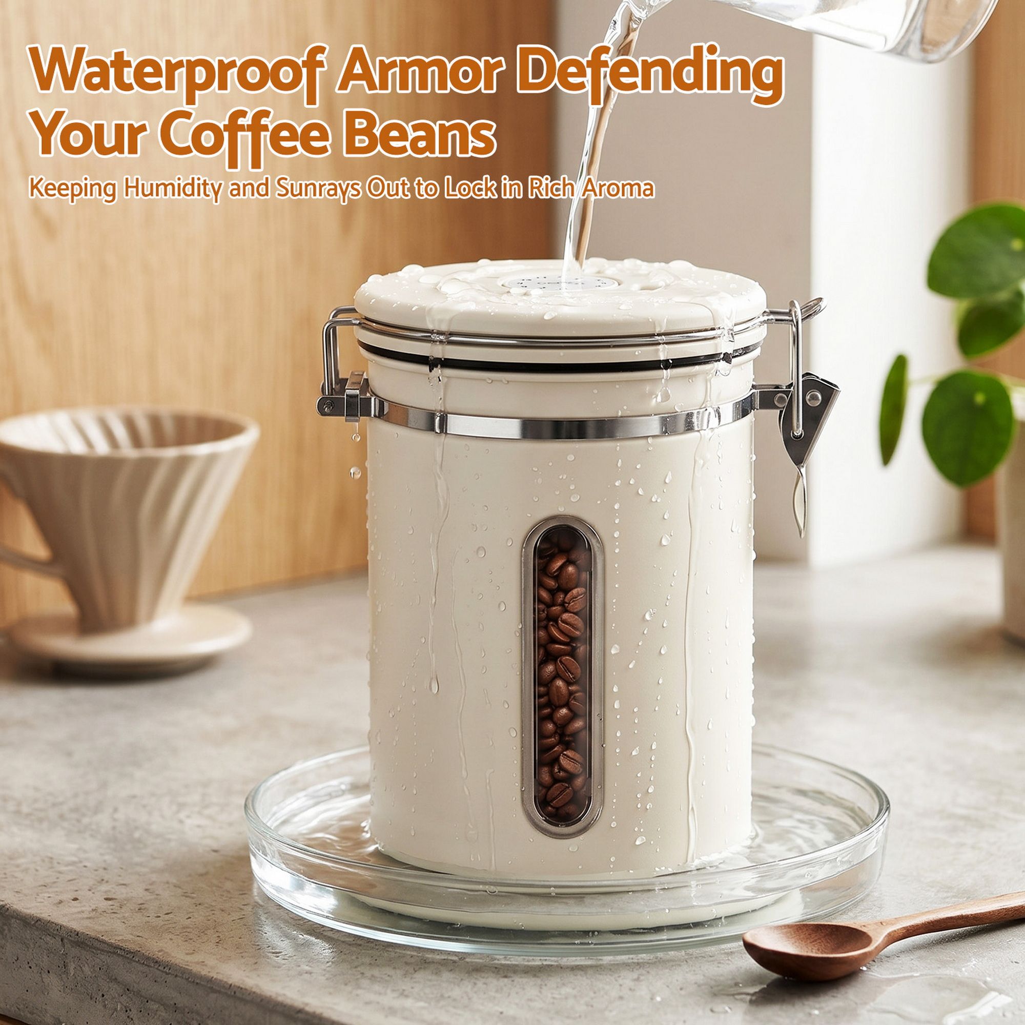 1.8L Stainless Steel Coffee Bean Storage Container Coffee Canister
