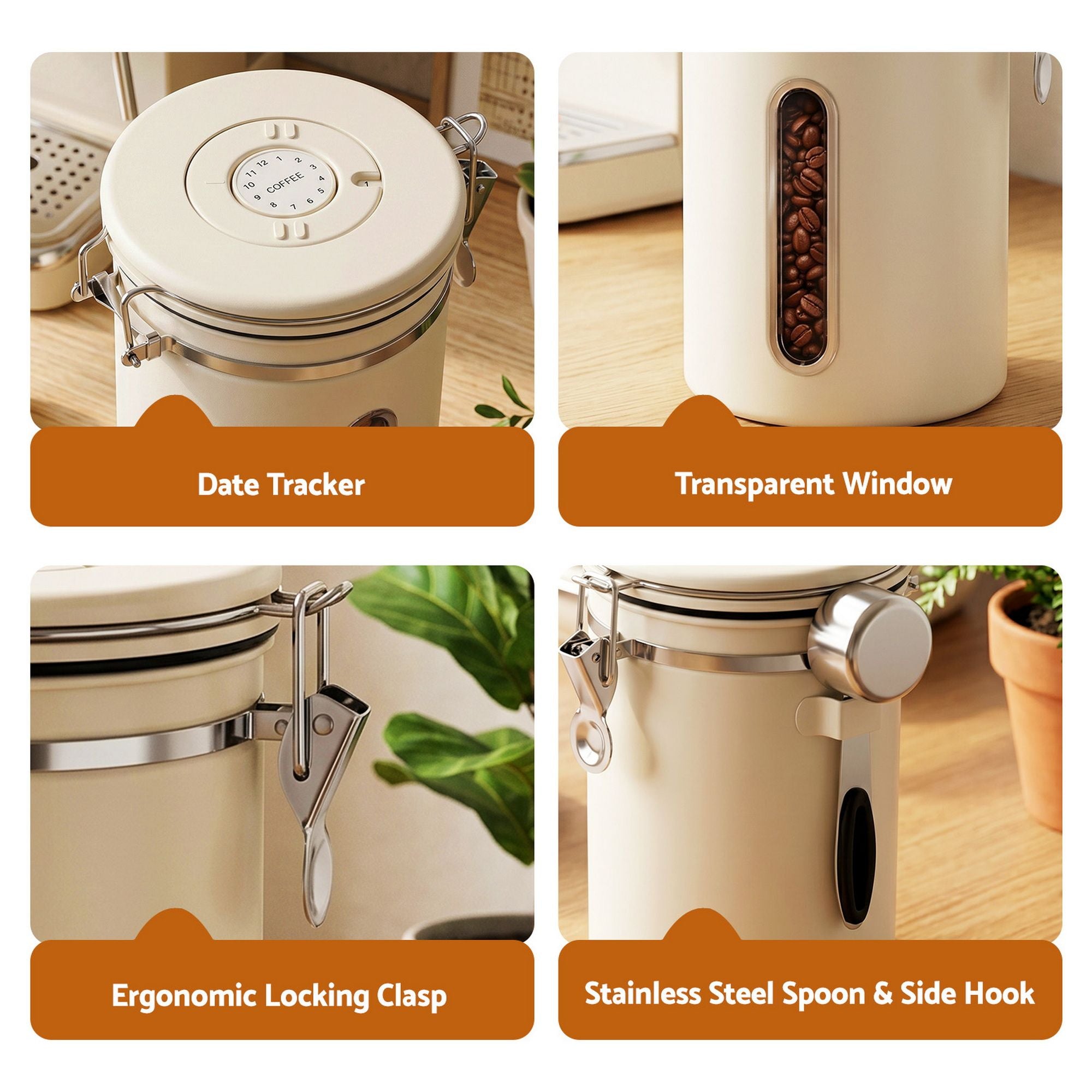 1.8L Stainless Steel Coffee Bean Storage Container Coffee Canister