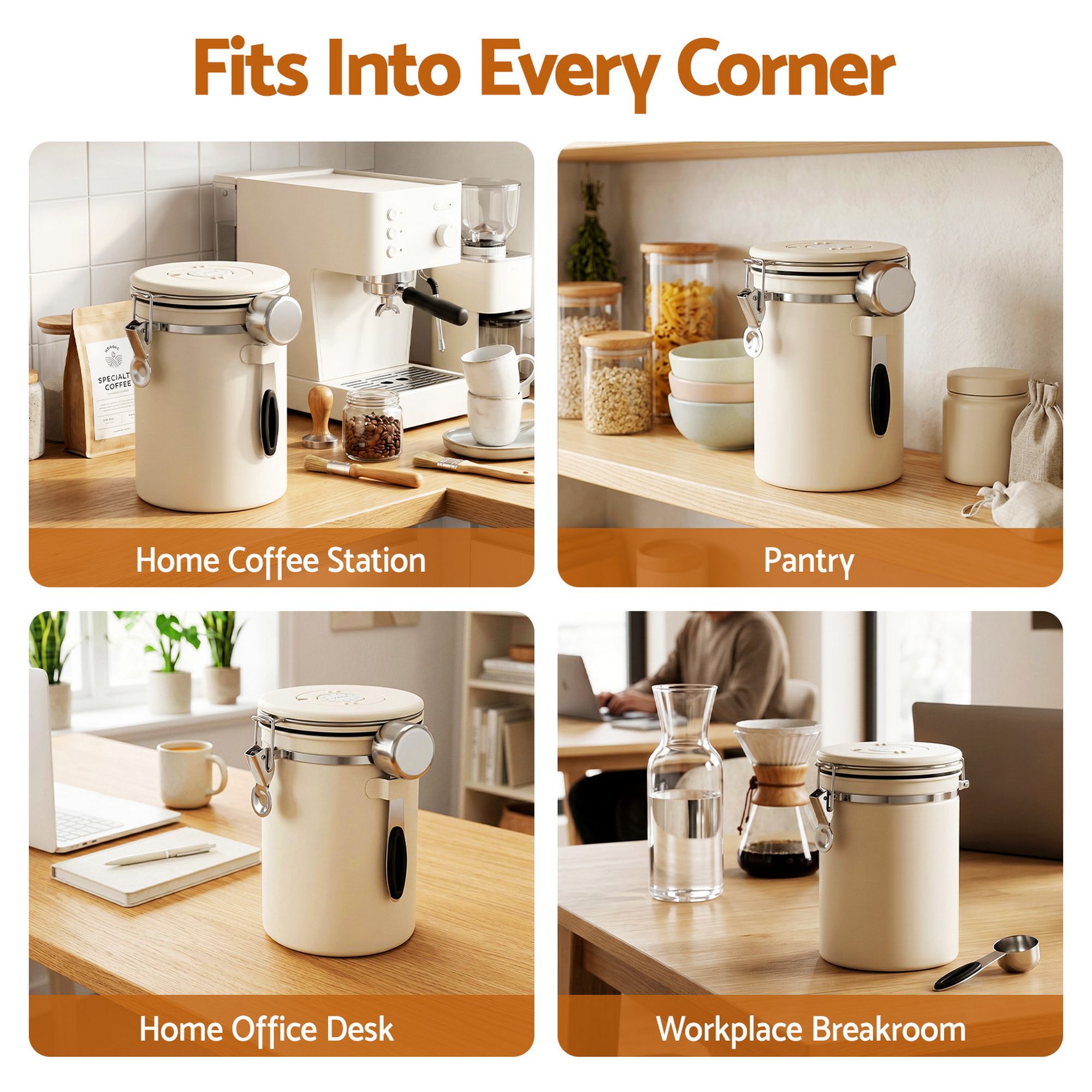 1.8L Stainless Steel Coffee Bean Storage Container Coffee Canister