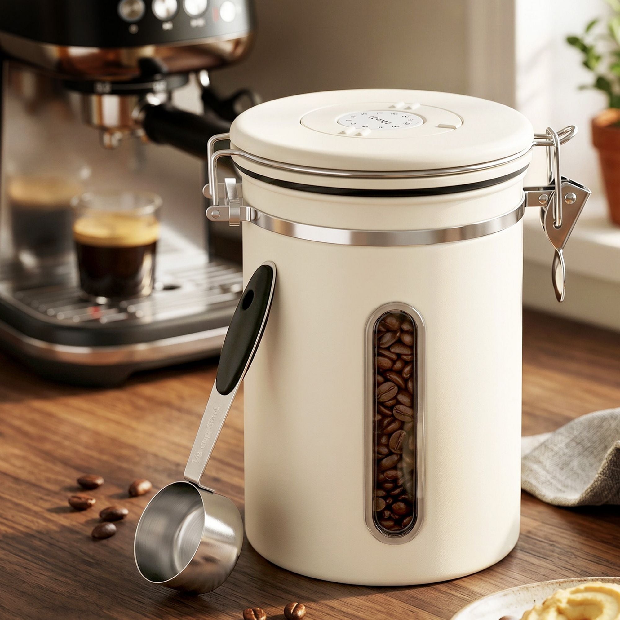 1.8L Stainless Steel Coffee Bean Storage Container Coffee Canister
