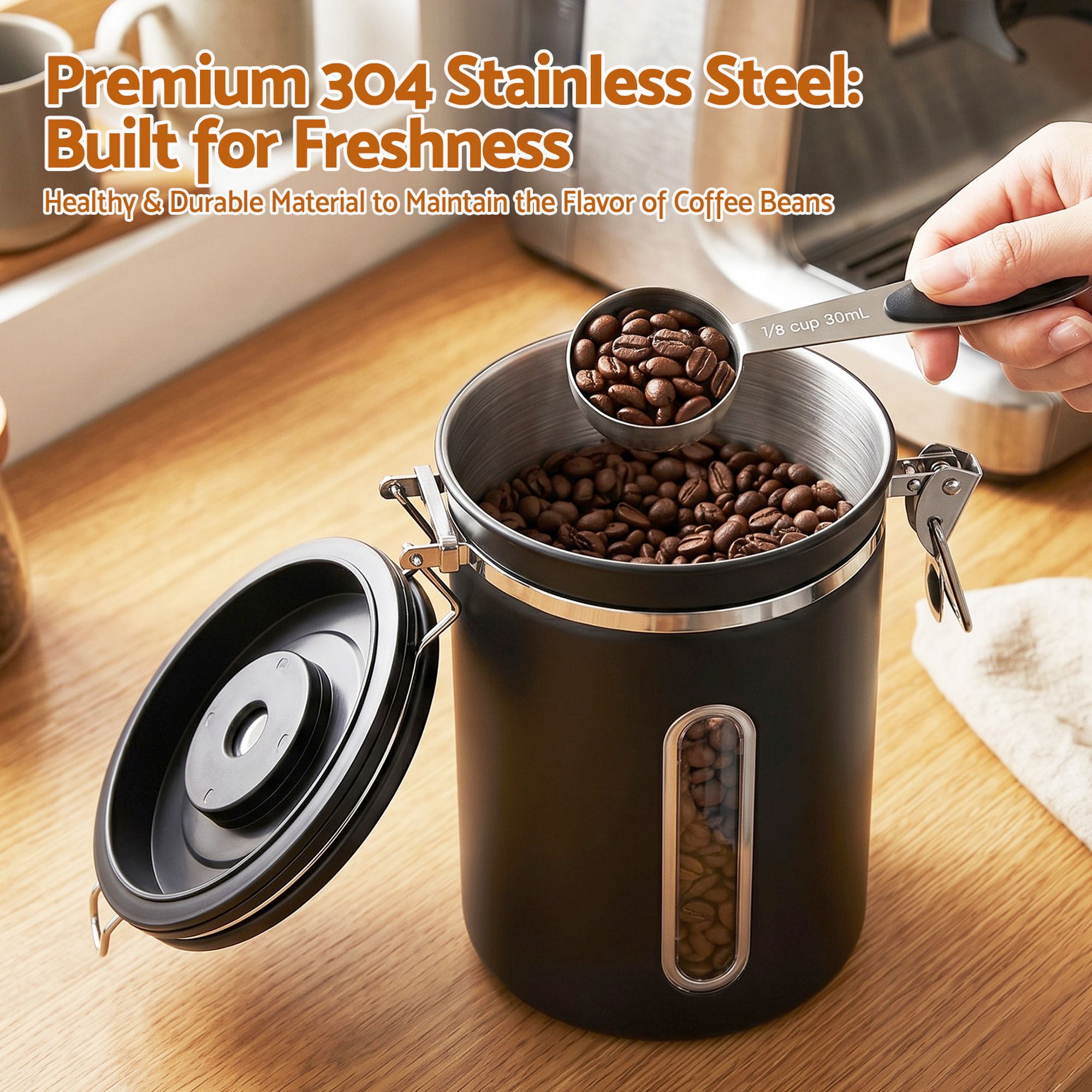 1.8L Stainless Steel Coffee Bean Storage Container Coffee Canister