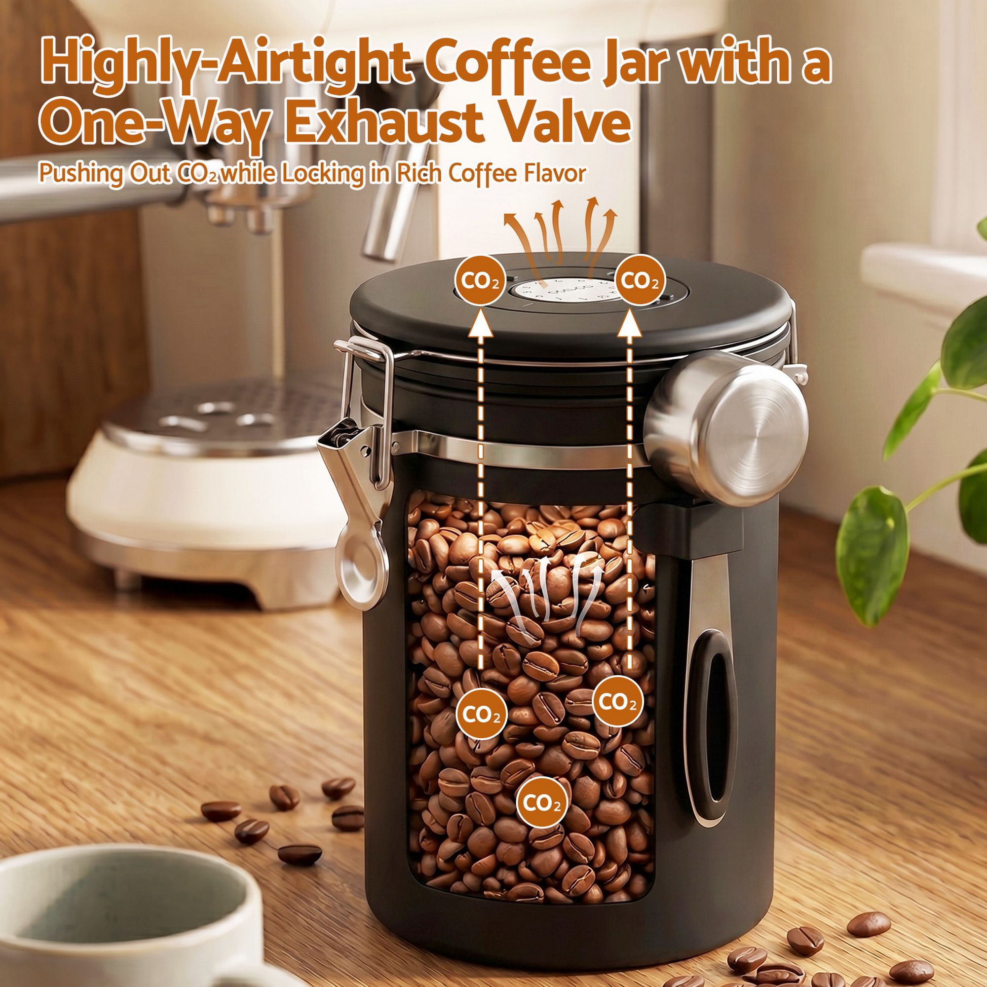 1.8L Stainless Steel Coffee Bean Storage Container Coffee Canister