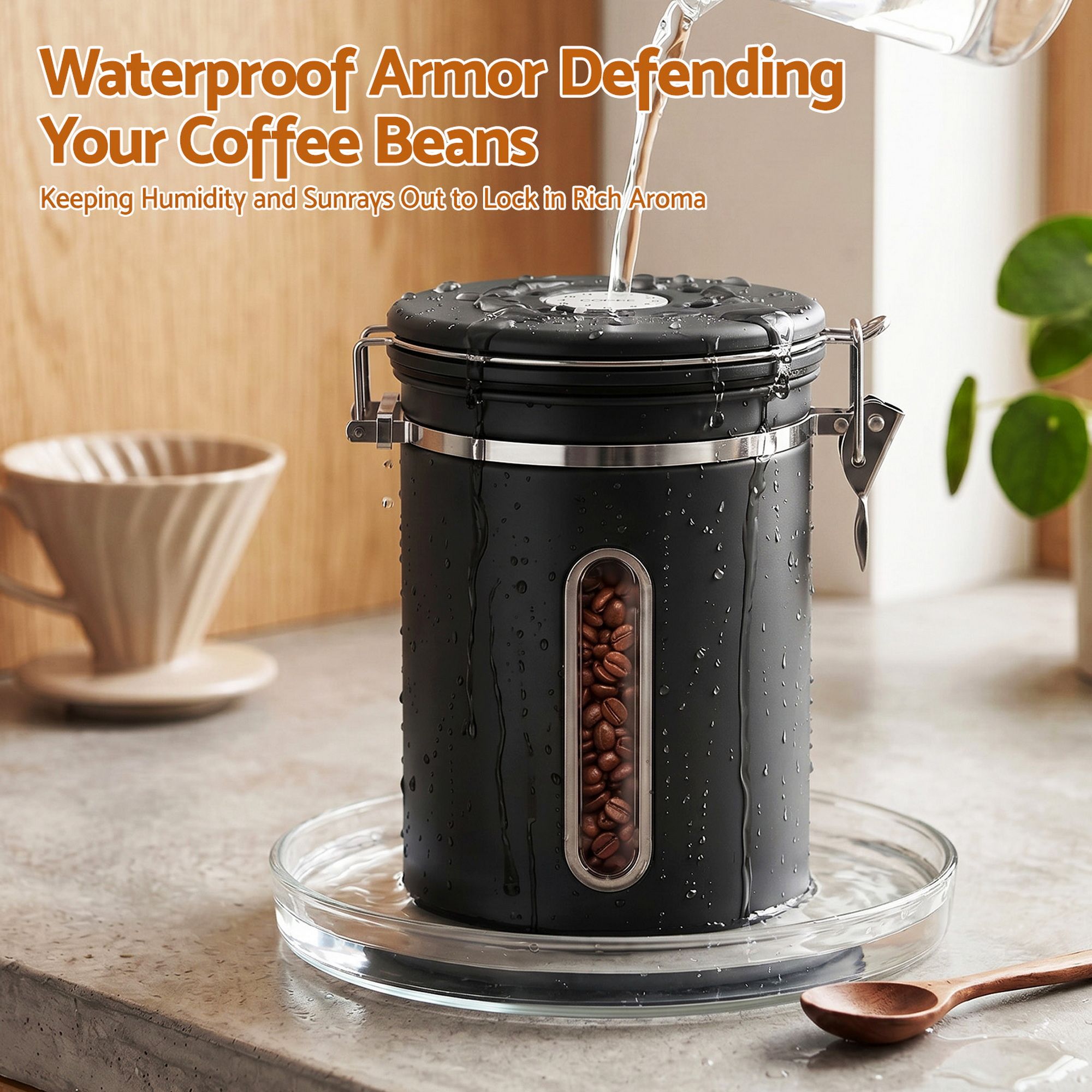 1.8L Stainless Steel Coffee Bean Storage Container Coffee Canister
