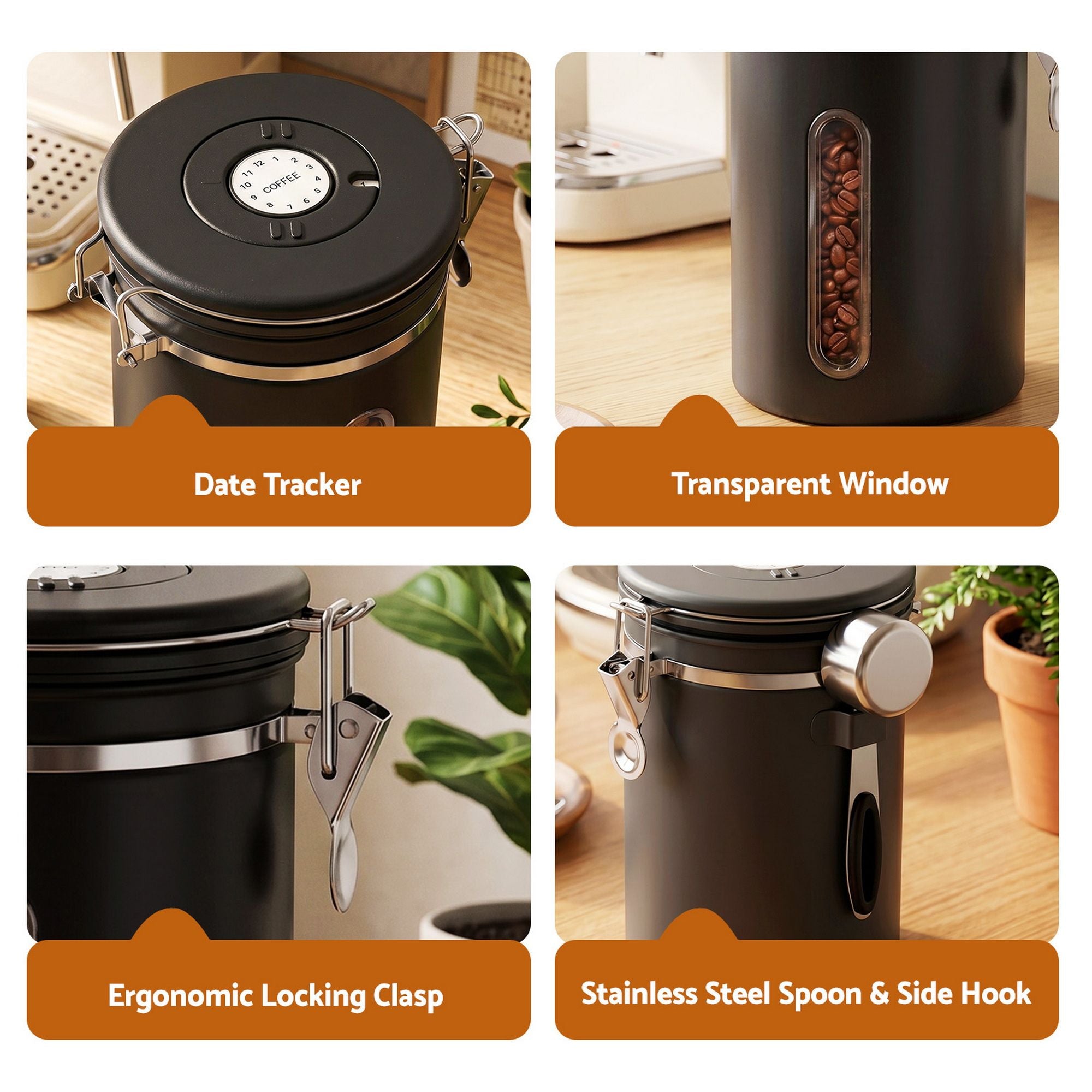 1.8L Stainless Steel Coffee Bean Storage Container Coffee Canister
