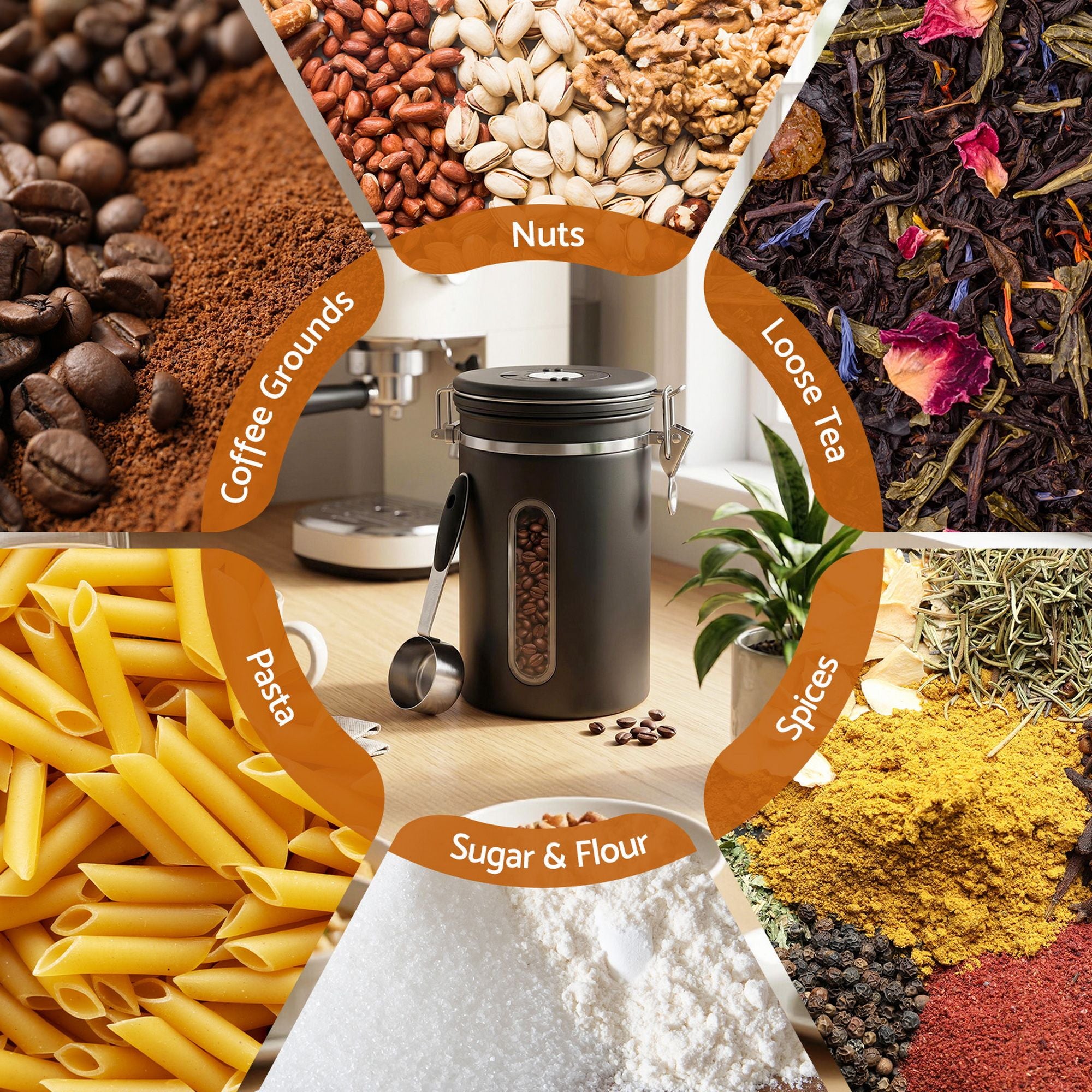 1.8L Stainless Steel Coffee Bean Storage Container Coffee Canister