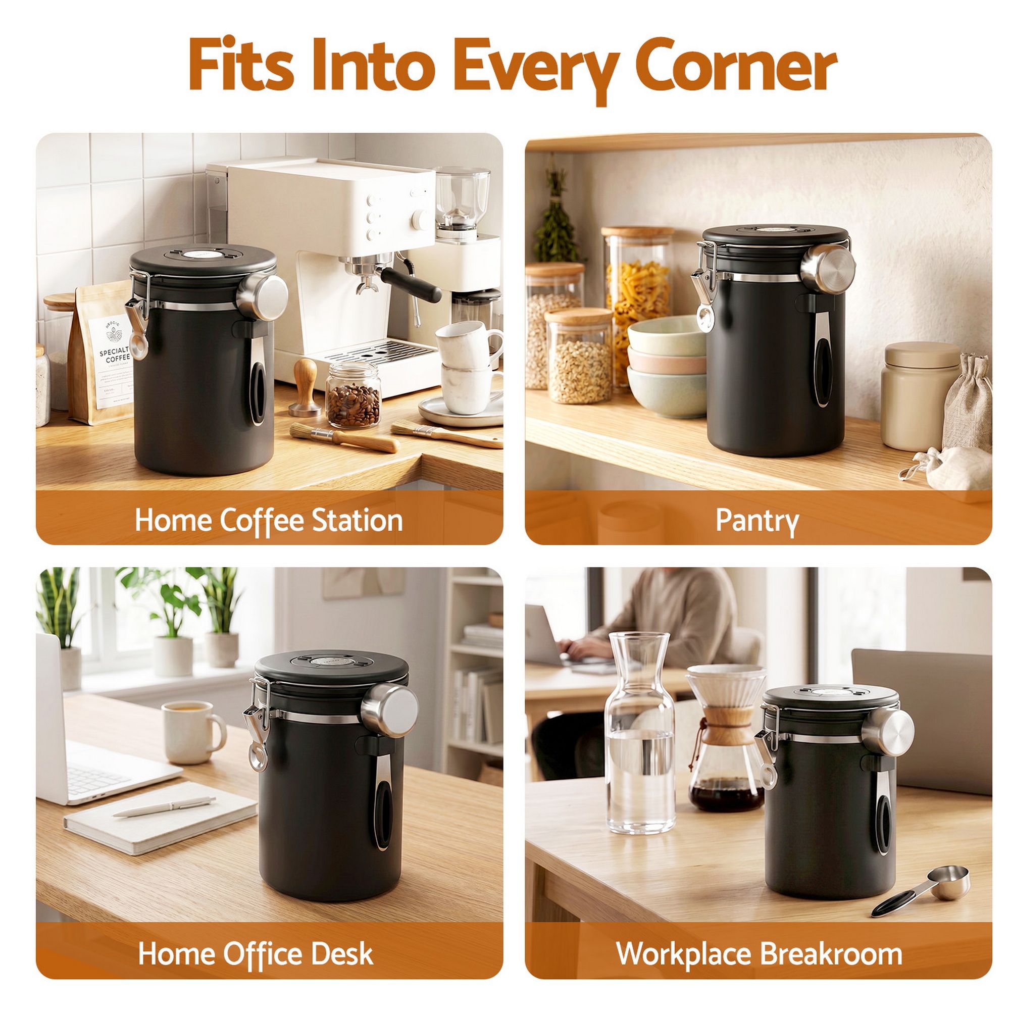 1.8L Stainless Steel Coffee Bean Storage Container Coffee Canister