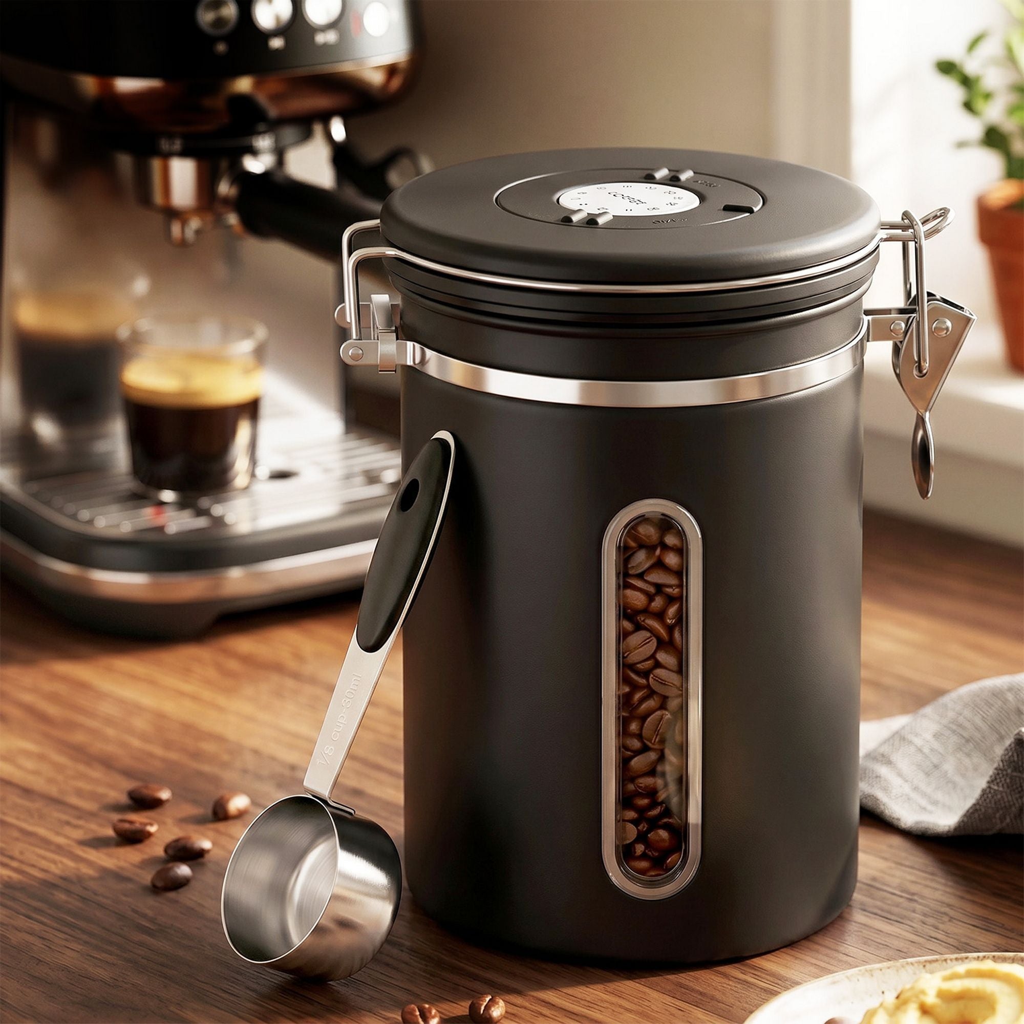 1.8L Stainless Steel Coffee Bean Storage Container Coffee Canister