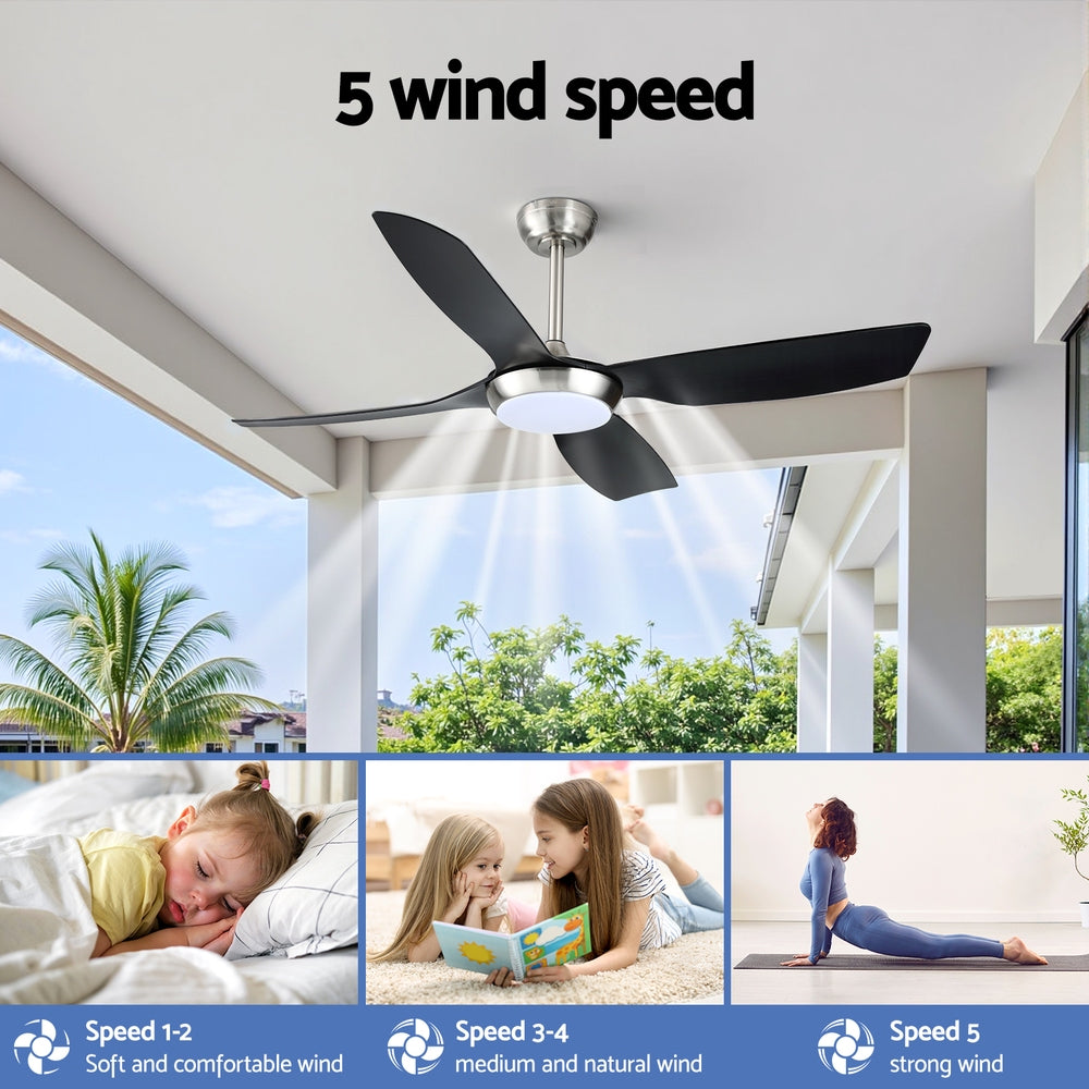 52'' Ceiling Fan DC Motor w/Light w/Remote Black