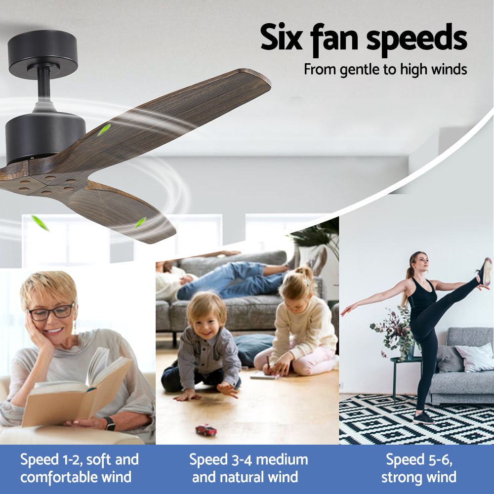 52'' Ceiling Fan AC Motor 3 Blades w/Remote - Dark Wood