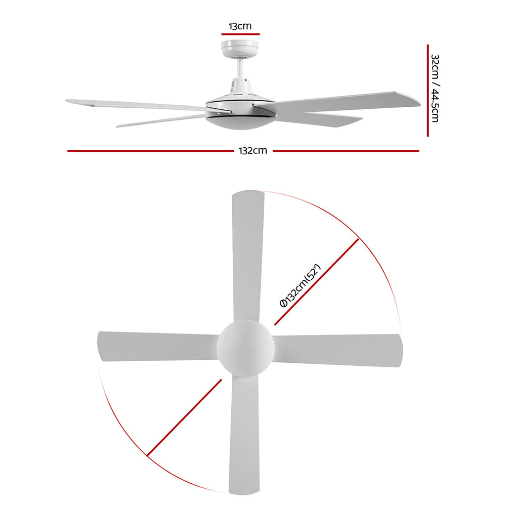 52'' Ceiling Fan DC Motor 4 Blades w/Remote - White