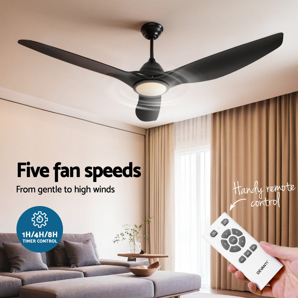 64 Inch Ceiling Fan DC Motor w/Light w/Remote - Black