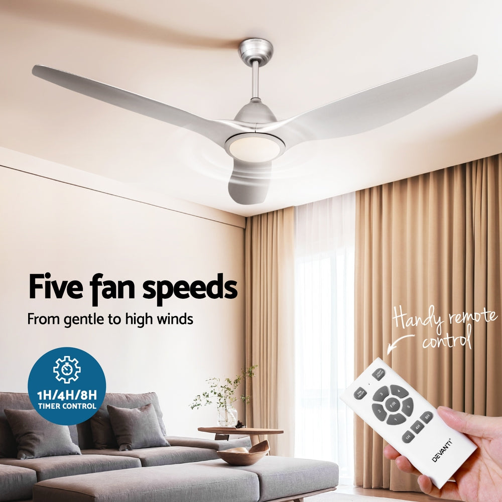 64 Inch Ceiling Fan DC Motor w/Light w/Remote - Silver
