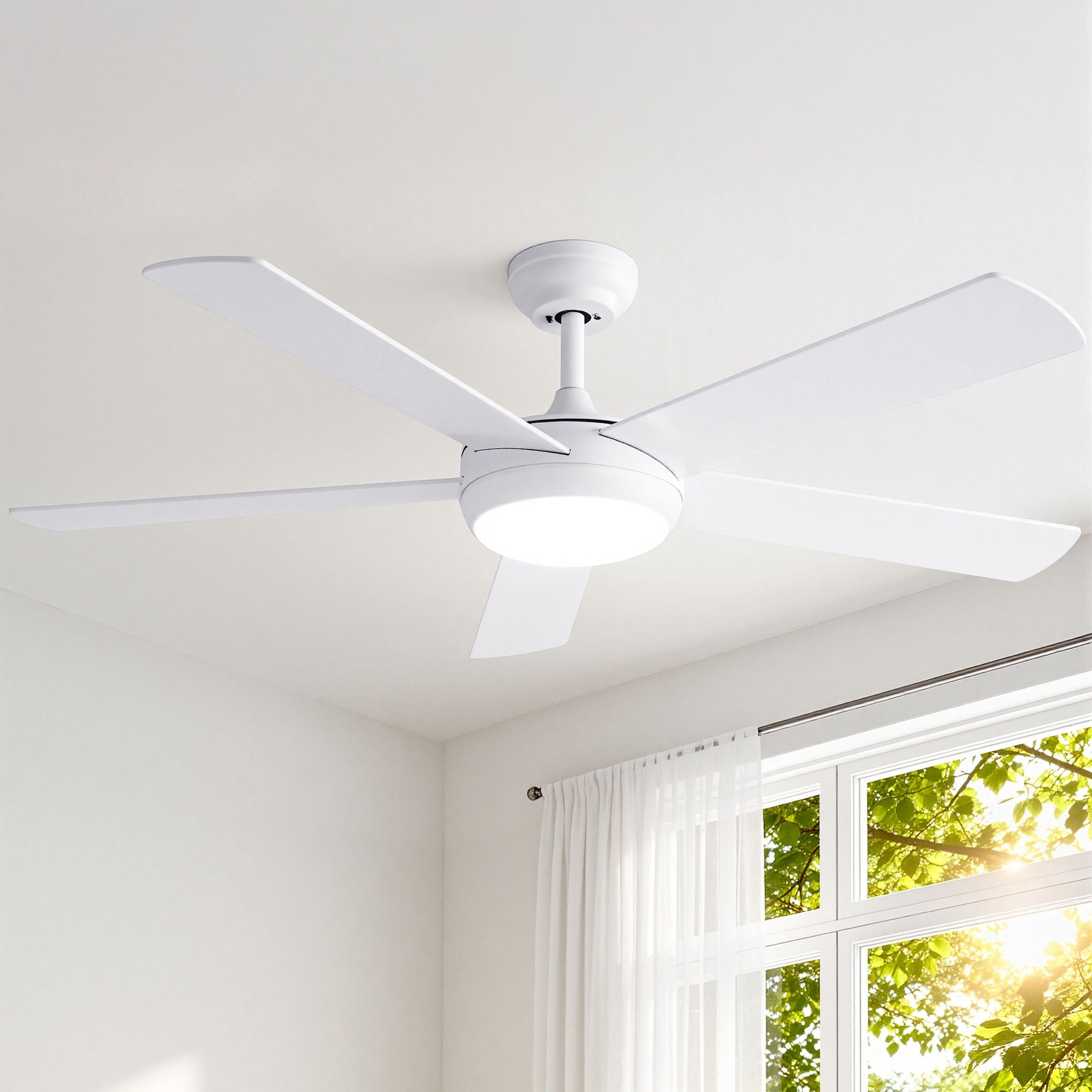 52" Ceiling Fan 5-Blade DC Motor with Light and Remote - White