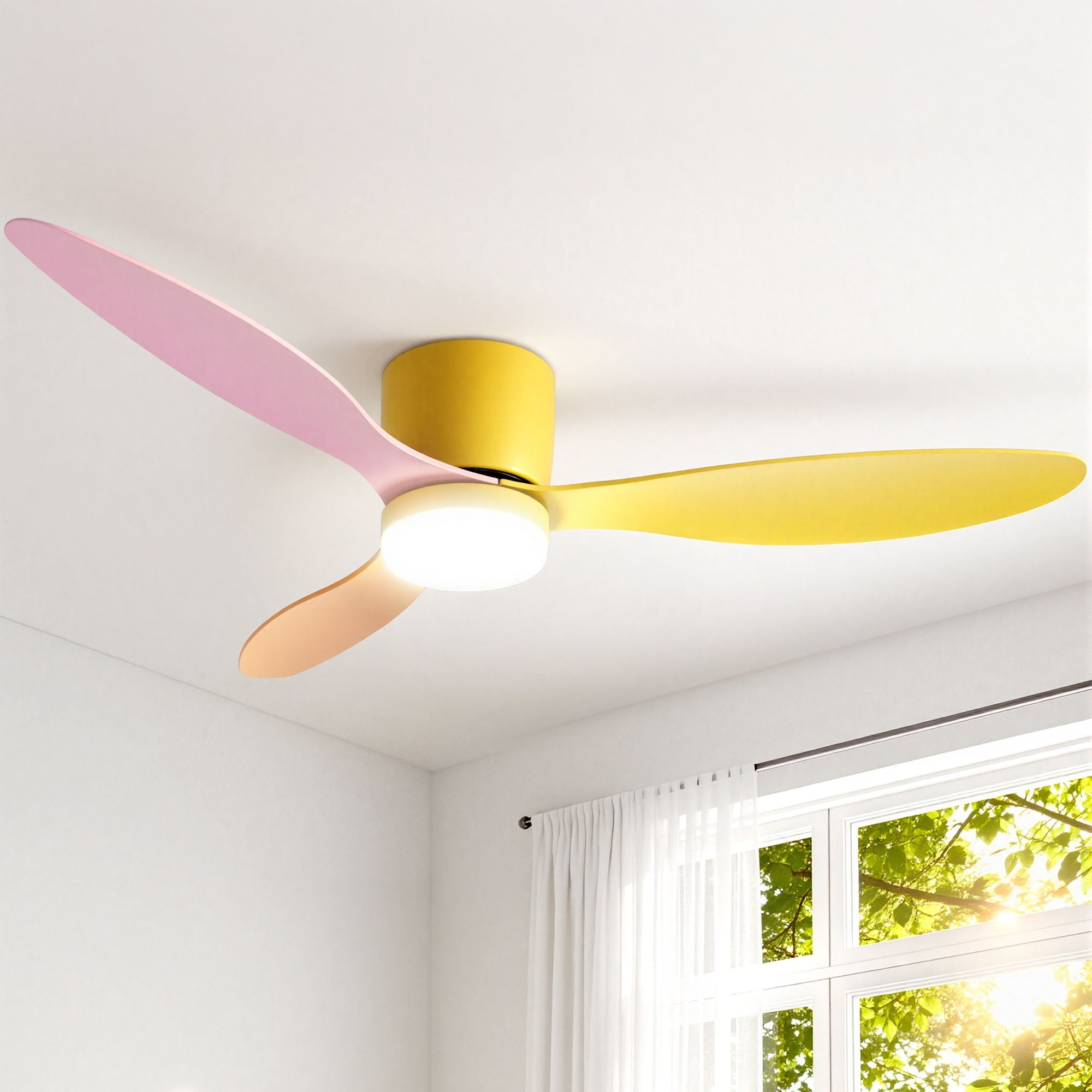 52" Ceiling Fan 3-Blade DC Motor with Light and Remote - Yellow Pink Orange