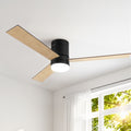 52'' Ceiling Fan 3-Blade Double-Sided DC Motor with Light and Remote - Light Wood & Black