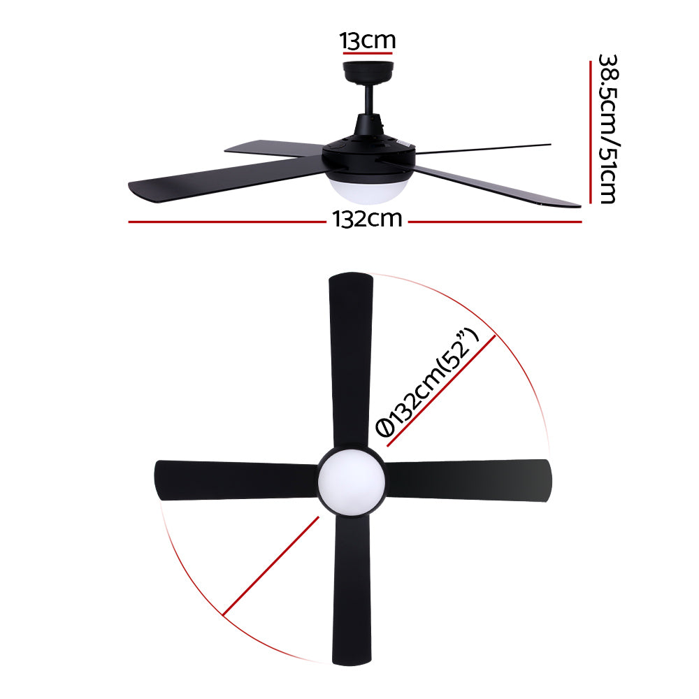 52'' Ceiling Fan DC Motor w/Light w/Remote - Black