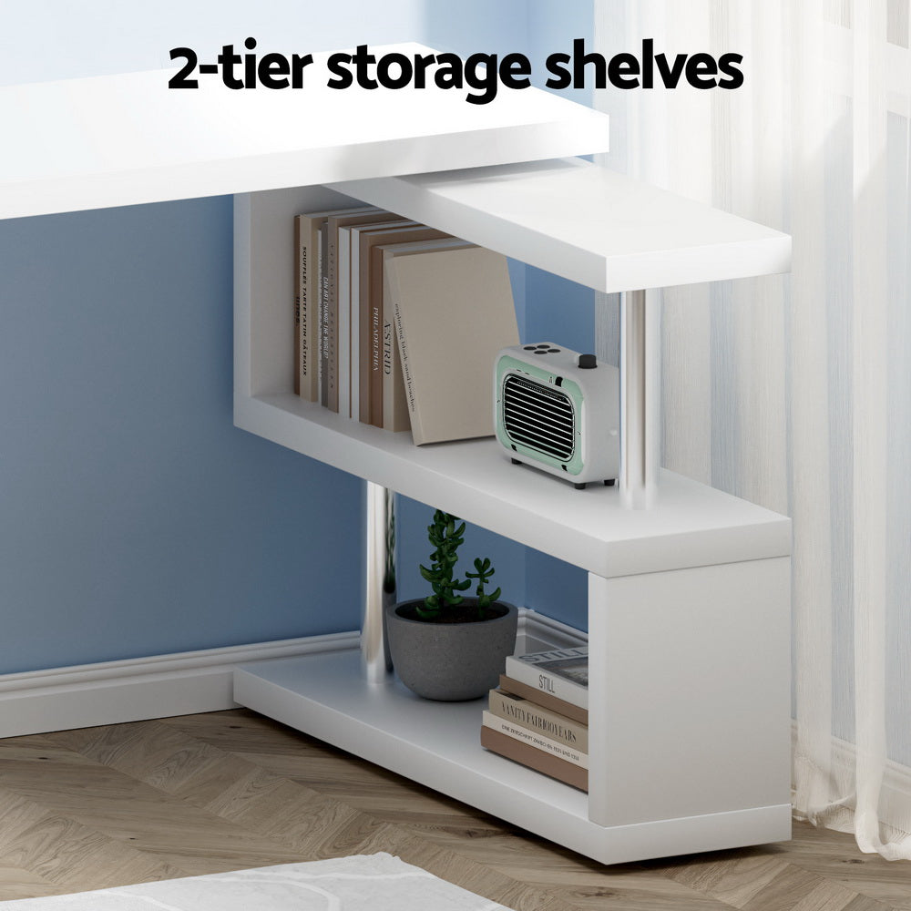 Computer Desk L-Shape Bookshelf White