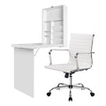 Computer Desk Office Chair Set PU Leather Wall Mount Foldable Table White
