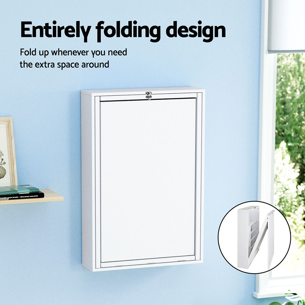 Computer Desk Office Chair Set PU Leather Wall Mount Foldable Table White