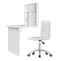 Computer Desk Office Chair Set PU Leather Wall Mount Foldable Table White