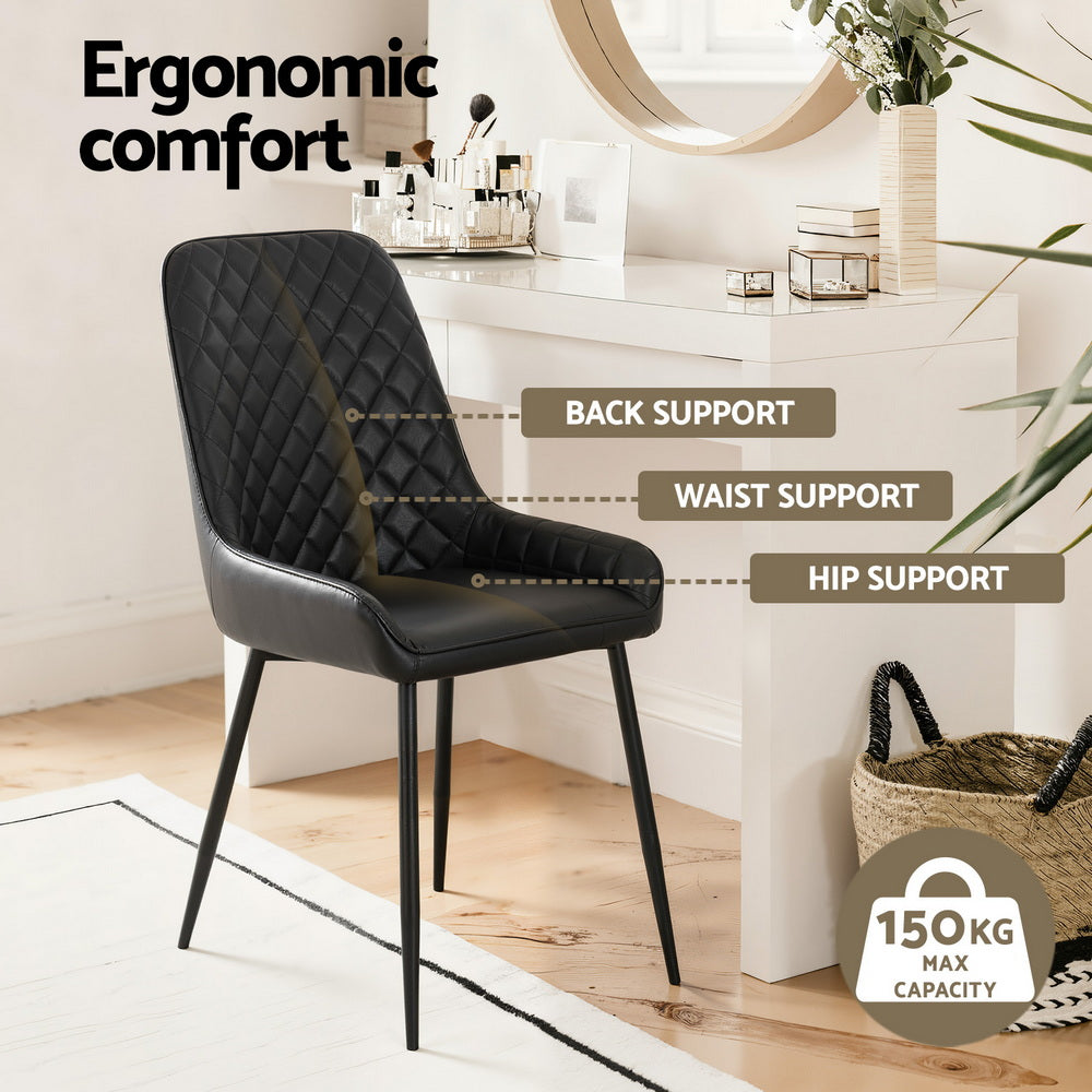 2x Dining Chairs Retro PU Leather Kitchen Lounge Cafe Accent Chair Black