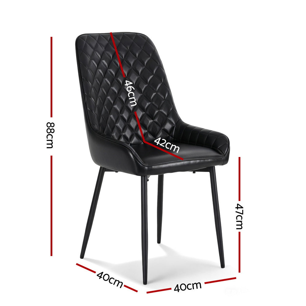 4x Dining Chairs Retro PU Leather Kitchen Lounge Cafe Accent Chair Black