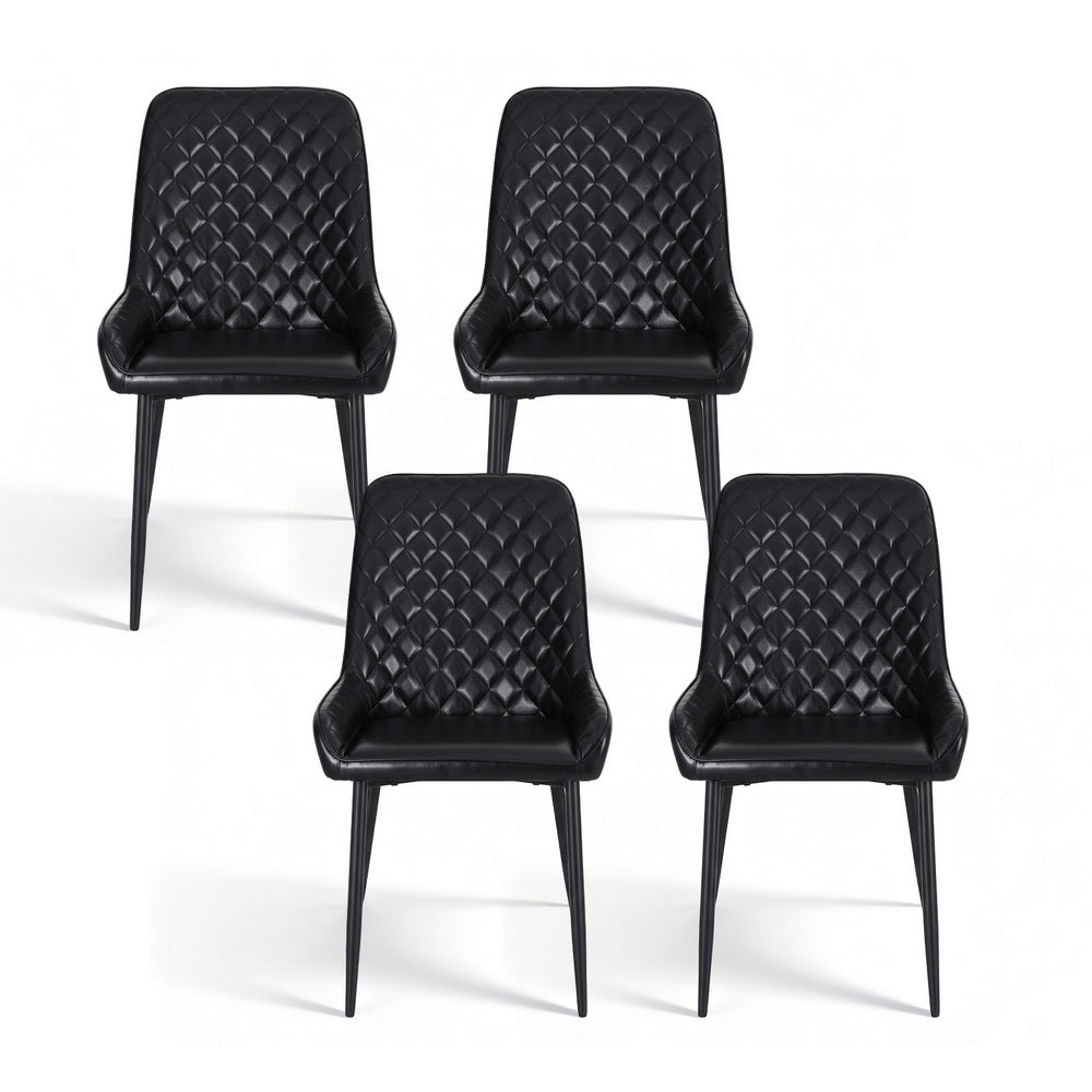 4x Dining Chairs Retro PU Leather Kitchen Lounge Cafe Accent Chair Black