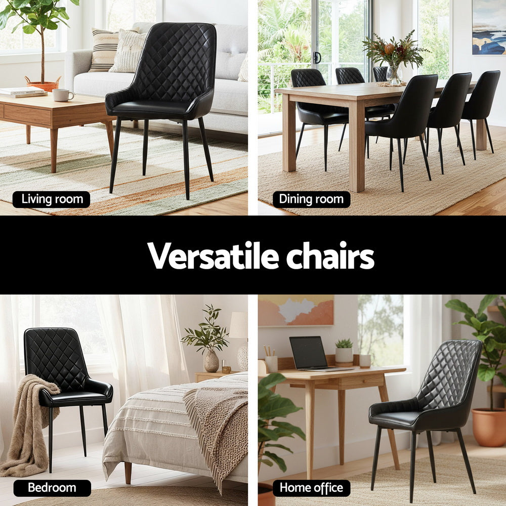 4x Dining Chairs Retro PU Leather Kitchen Lounge Cafe Accent Chair Black