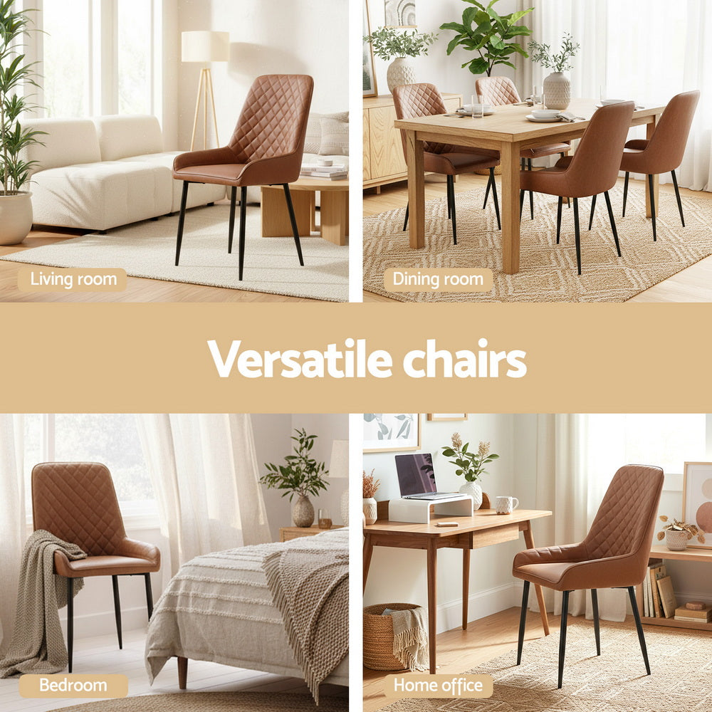 2x Dining Chairs Retro PU Leather Kitchen Lounge Cafe Accent Chair Brown