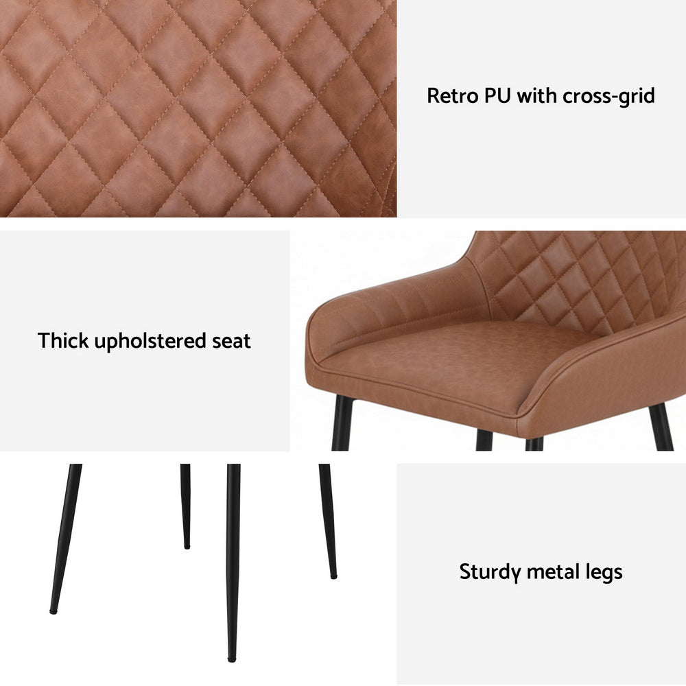 4x Dining Chairs Retro PU Leather Kitchen Lounge Cafe Accent Chair Brown