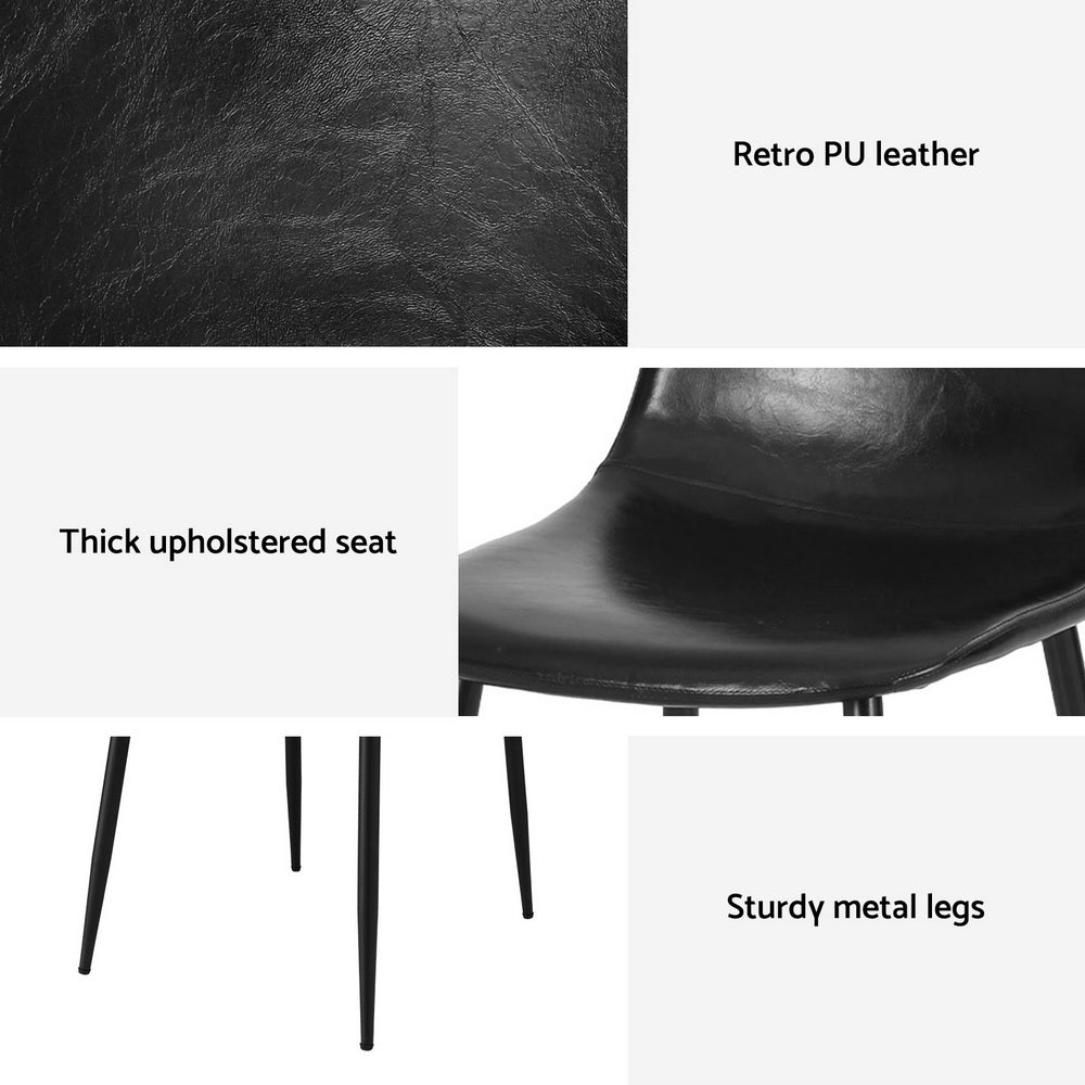 2x Dining Chairs Retro PU Leather Kitchen Lounge Cafe Accent Chair Black